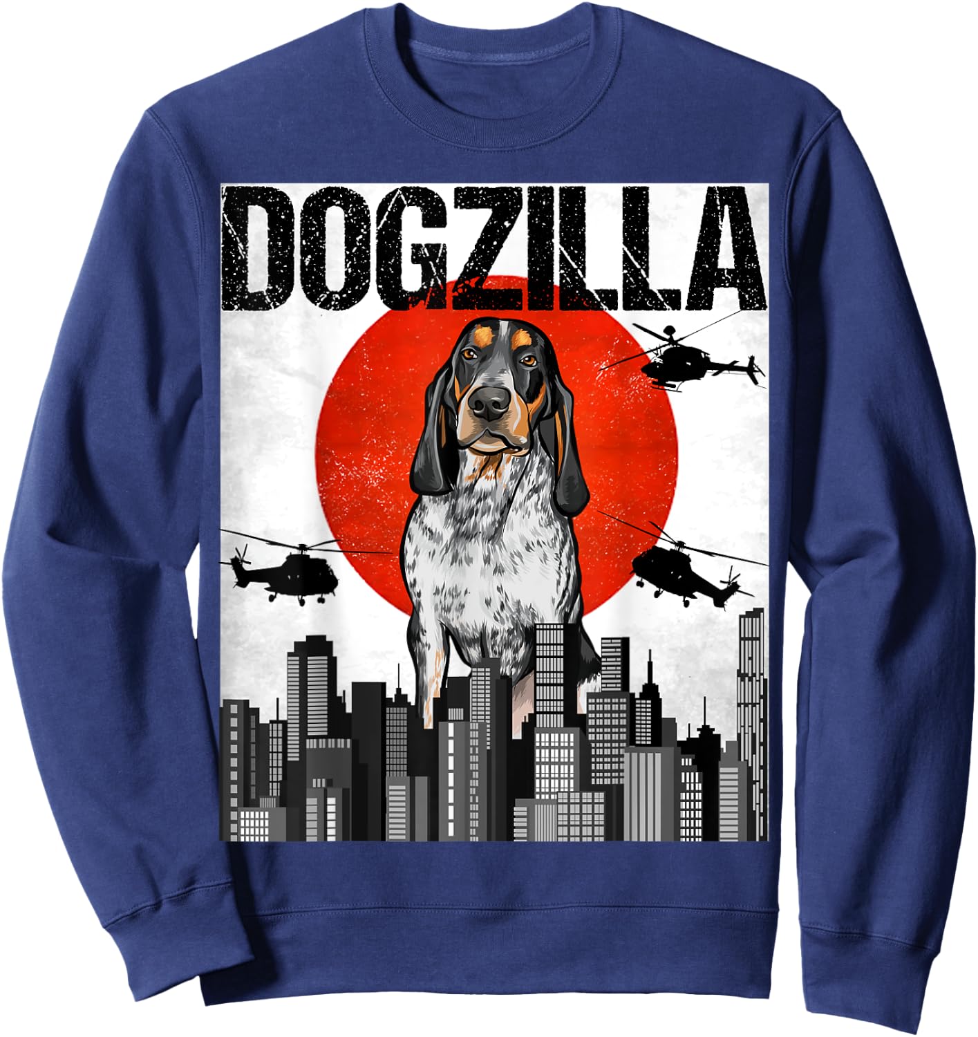 Funny Vintage Japanese Dogzilla Bluetick Coonhound Sweatshirt - Sweatshirt | Navy