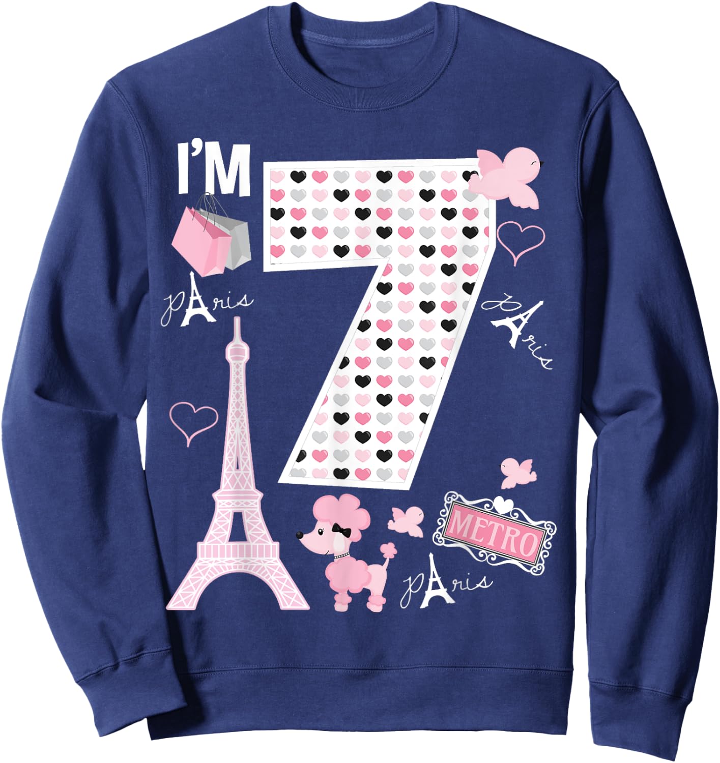 Paris 7th Birthday Girl Paris 7 Year Old Matching Family Sweatshirt - Sweatshirt | Navy
