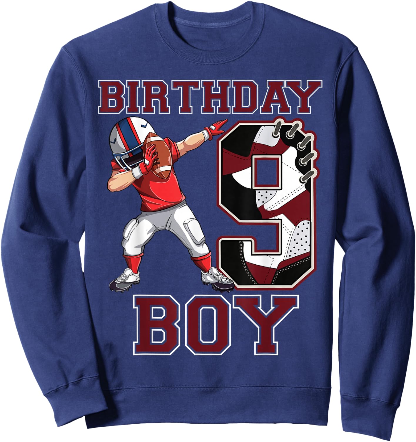 Football Boy Dabbing 9th Birthday Love Sneakers 9 Year Old Sweatshirt - Sweatshirt | Navy