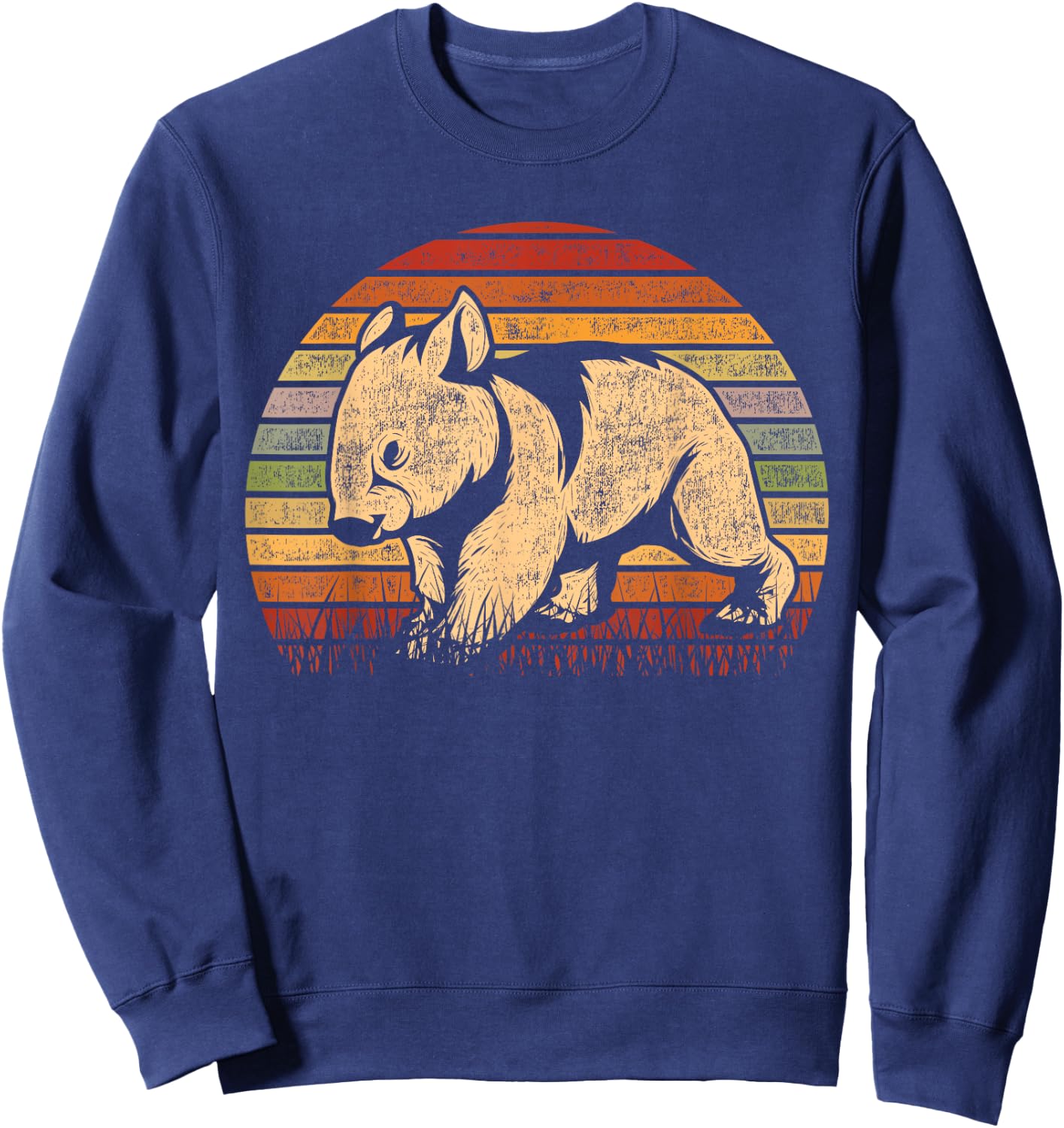 Australia Animal Wombat Gift Adults Retro Wombat Lover Wildlife Aussie Wombat Black Small Classic Fit Short Sleeve Cotton Polyester Sweatshirt - Sweatshirt | Navy