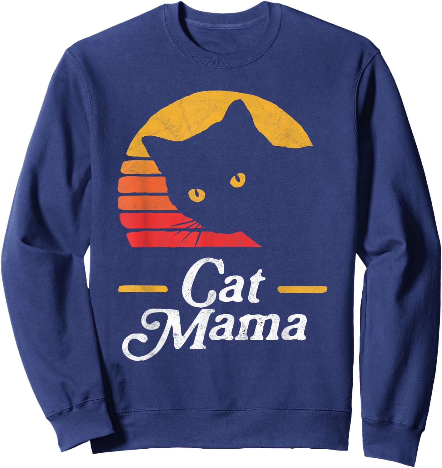 Cat Mama Vintage Eighties Style Cat Retro Distressed Sweatshirt - Sweatshirt | Navy