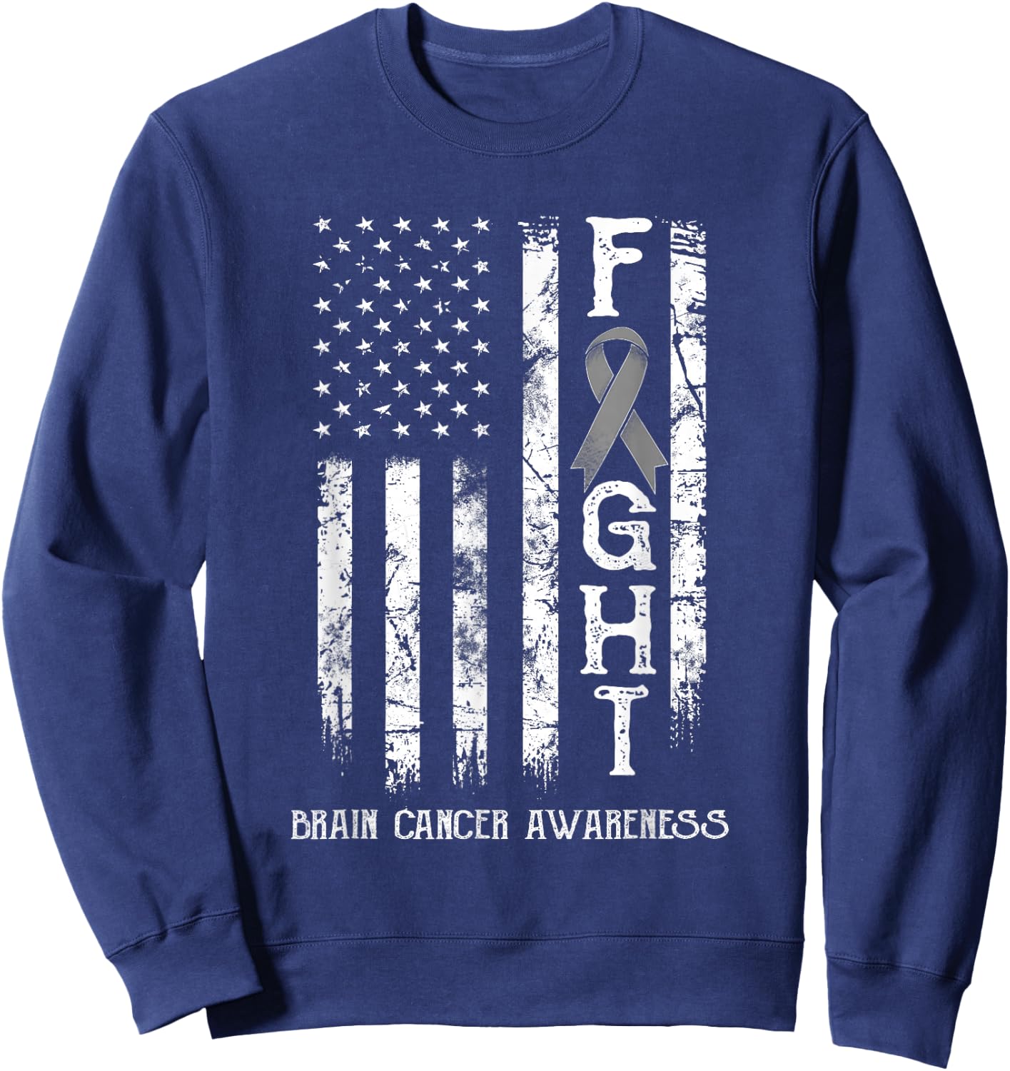 Brain Cancer Warrior US Flag Sweatshirt - Sweatshirt | Navy