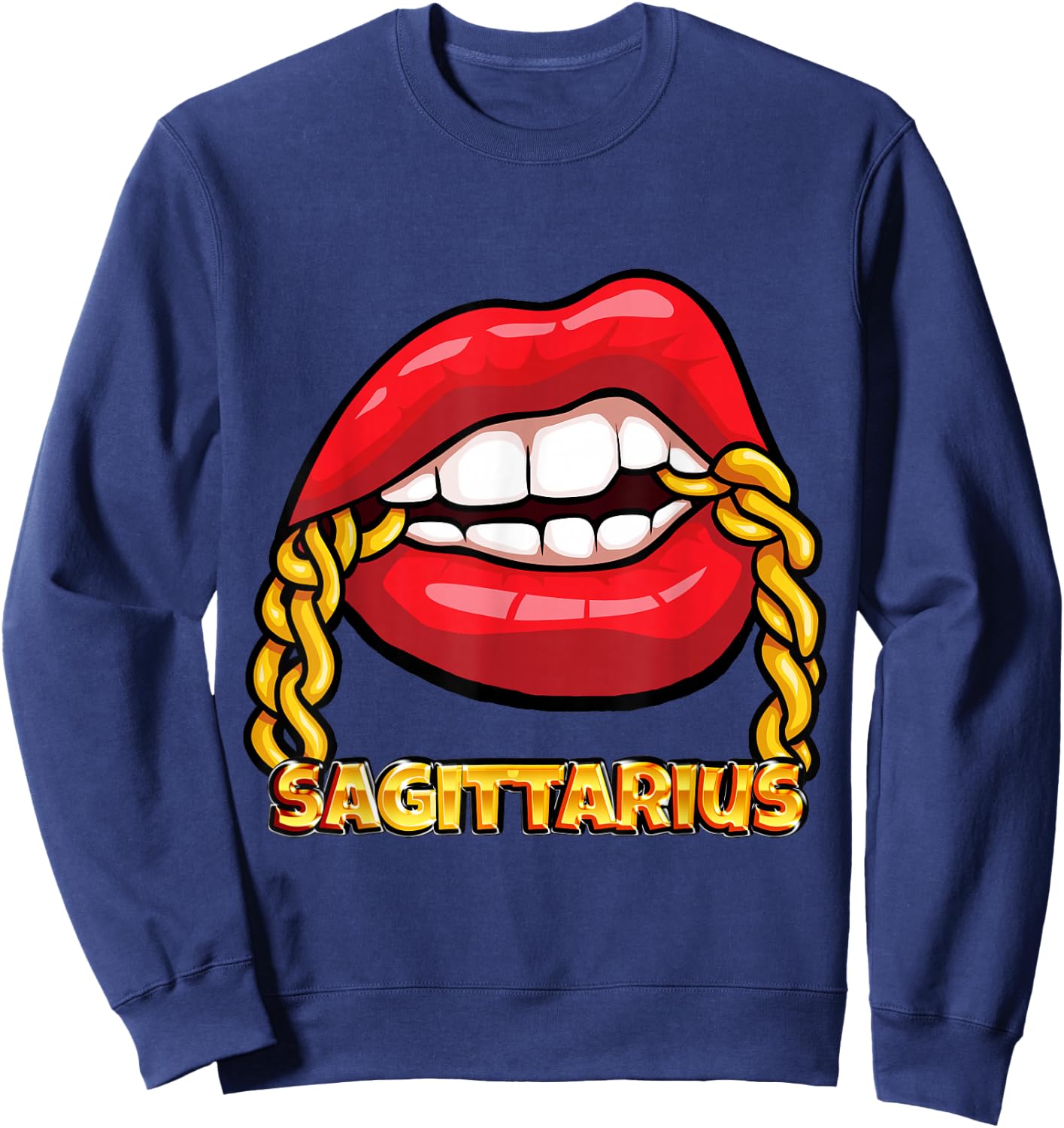 Juicy Lips Gold Chain Sagittarius Zodiac Sign Sweatshirt - Sweatshirt | Navy