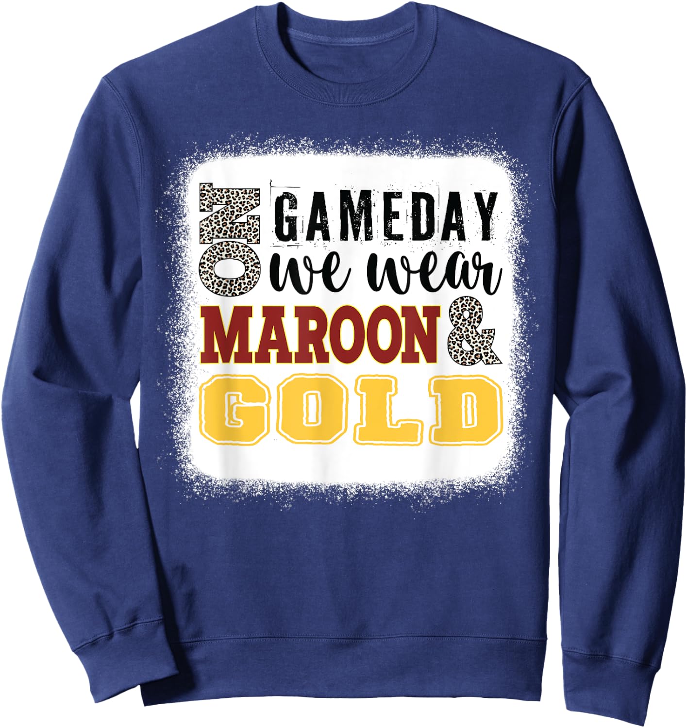 On Gameday Football We Wear Maroon And Gold Leopard Print Sweatshirt - Sweatshirt | Navy
