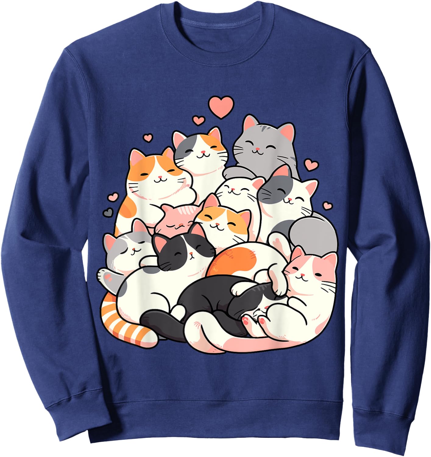 Cute Cats Kitty Anime Kawaii Sweatshirt - Sweatshirt | Navy