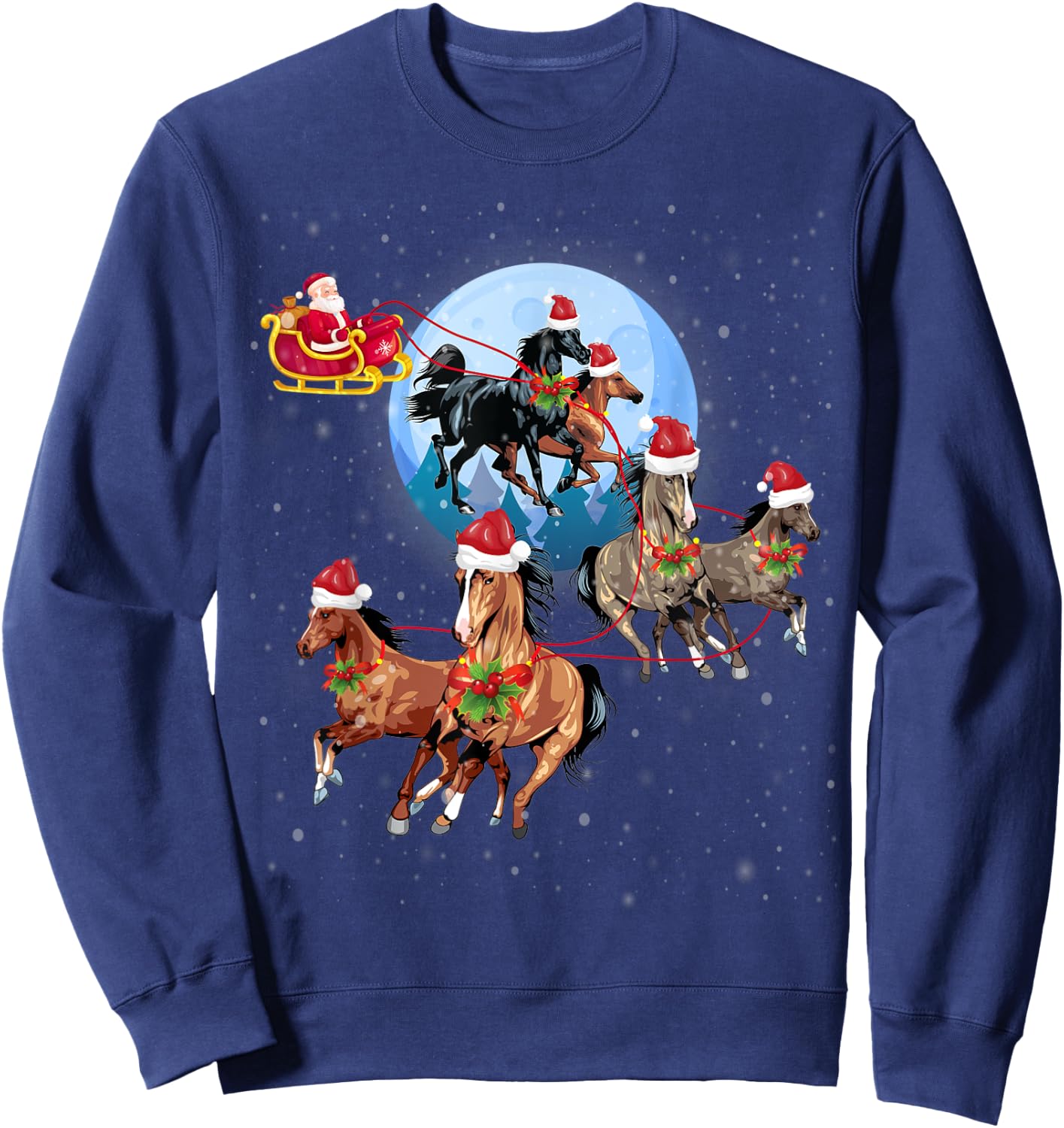 Horse Drawn Sleigh Riding Santa Claus Xmas Horses Funny Sweatshirt - Sweatshirt | Navy