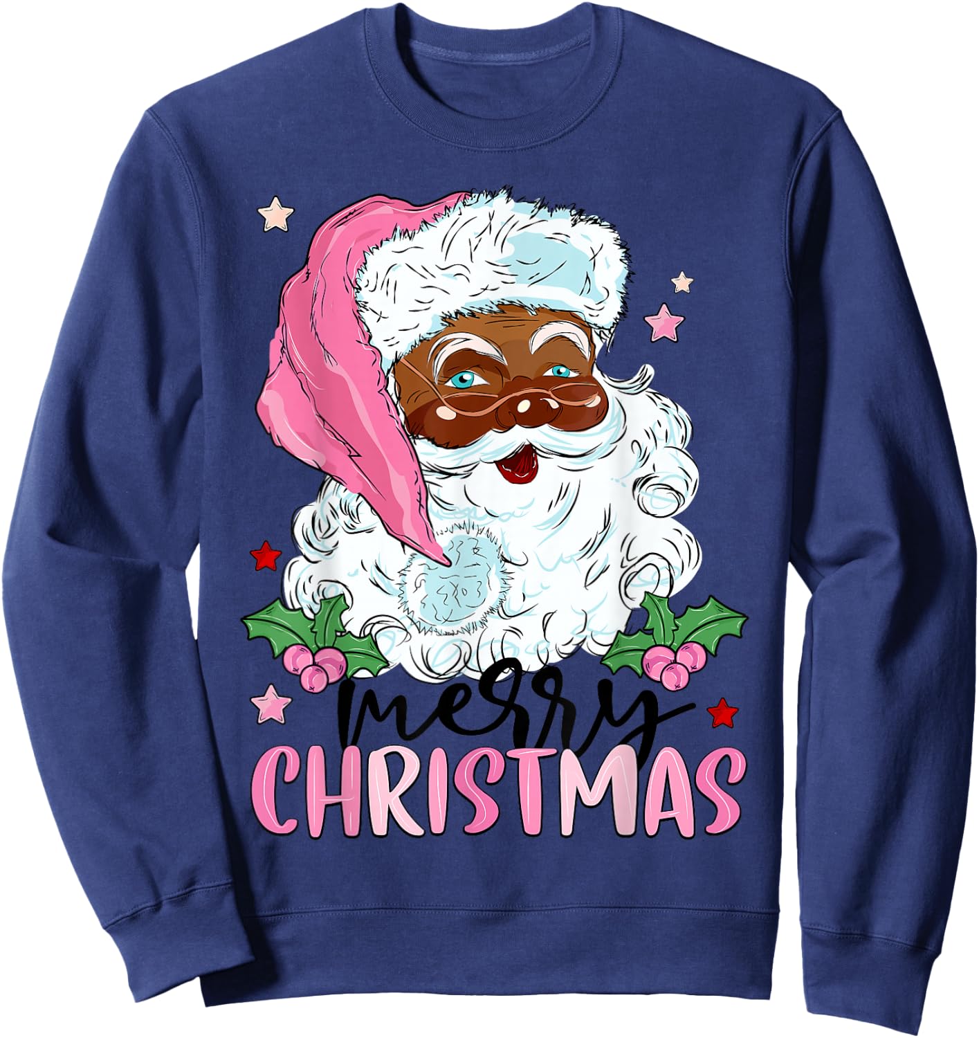 Merry Christmas Santa Claus Black Afro African American Xmas Sweatshirt - Sweatshirt | Navy