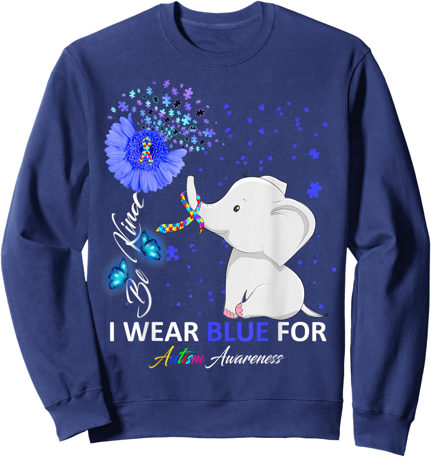 I Wear Blue Autism Awareness - Elephant Autism Awareness Sweatshirt - Sweatshirt | Navy