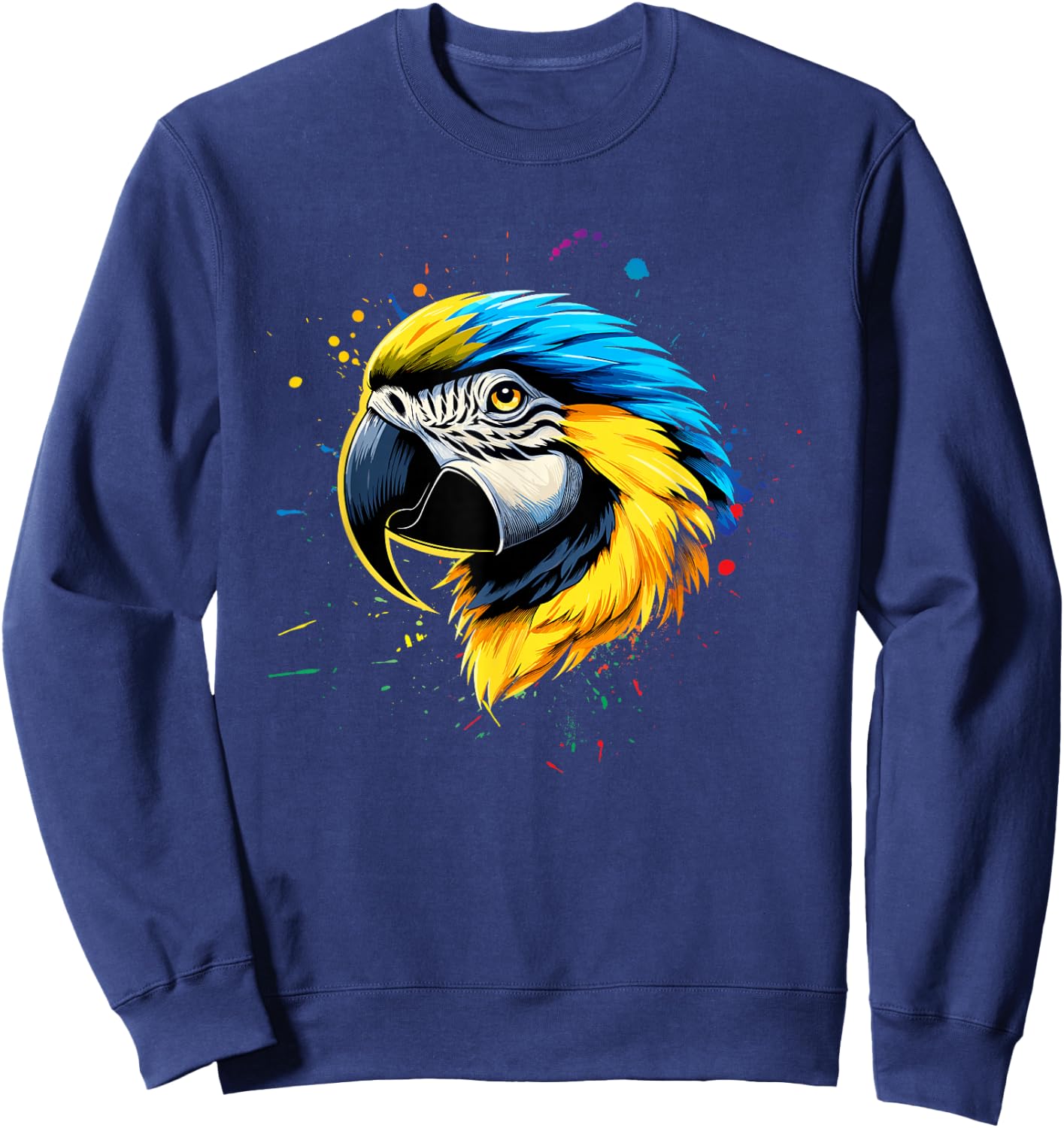 Blue Yellow Macaw Face Watercolor Macaw Sweatshirt - Sweatshirt | Navy