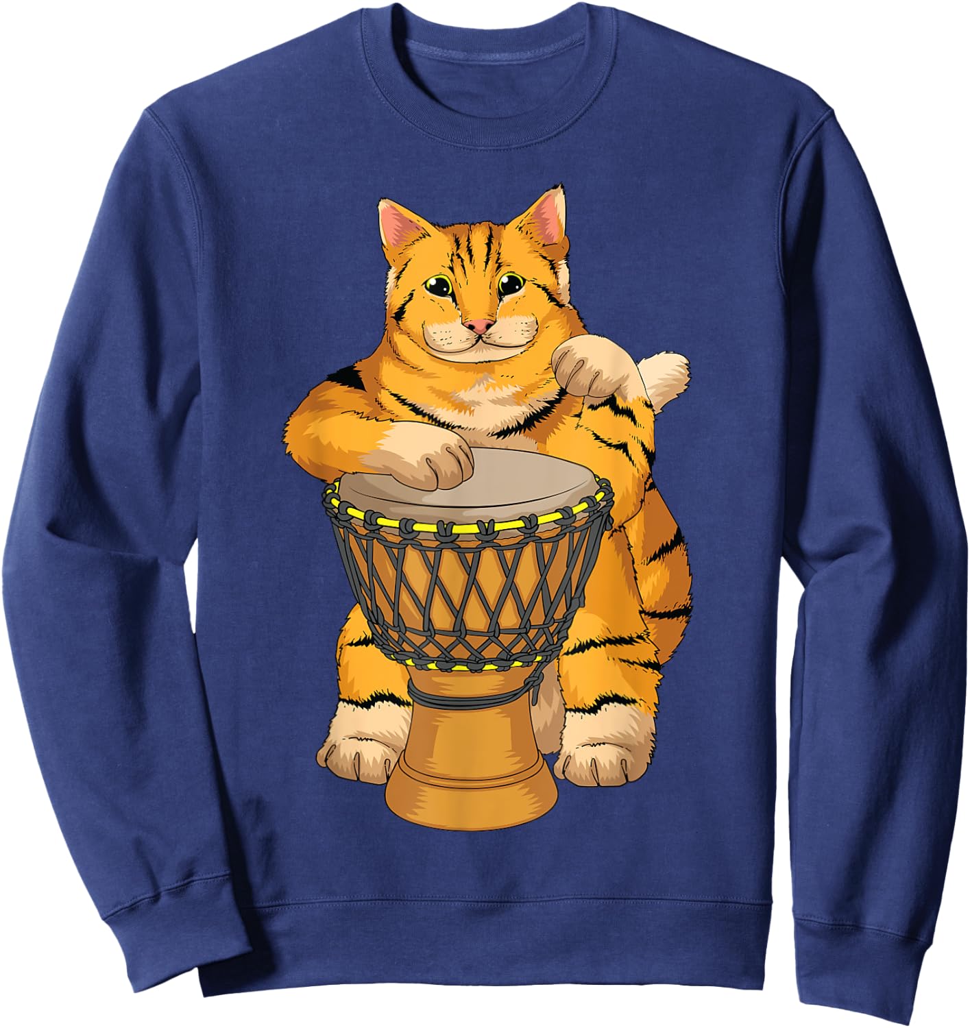 Funny Cat Playing Djembe Gift | Cute Kitten Musician Fan Sweatshirt - Sweatshirt | Navy