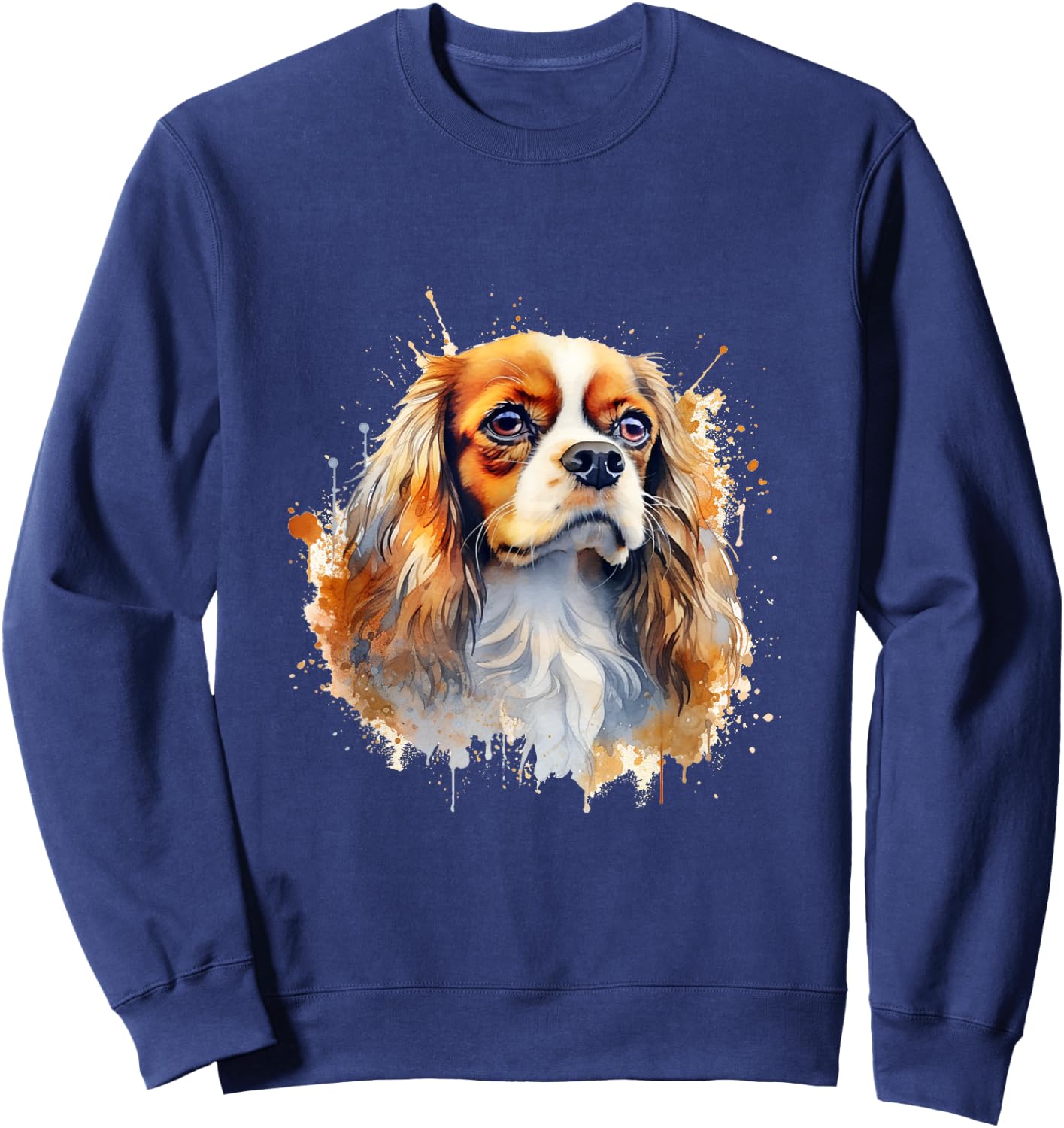 Cavalier King Charles Spaniel Watercolor Dog Sweatshirt - Sweatshirt | Navy
