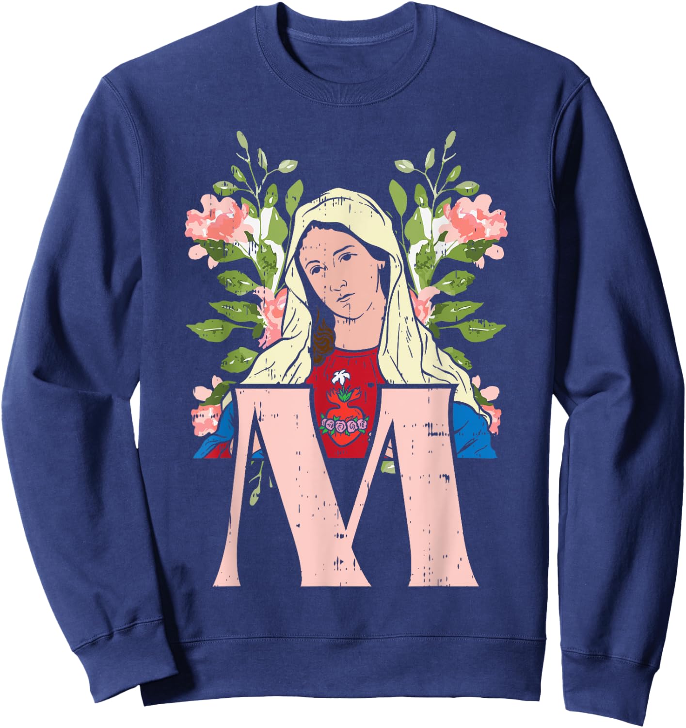 M Mary Virgin Sacred Heart Jesus Religious Catholic Gift Sweatshirt - Sweatshirt | Navy