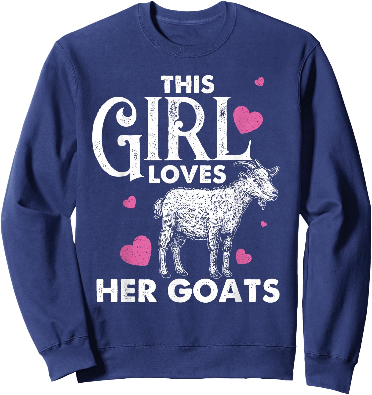 Cool Country Livestock Farm Kids Crazy Goat Lady Funny Goat Gift Girls Animal Farming Farmer Lovers Sweatshirt - Sweatshirt | Navy