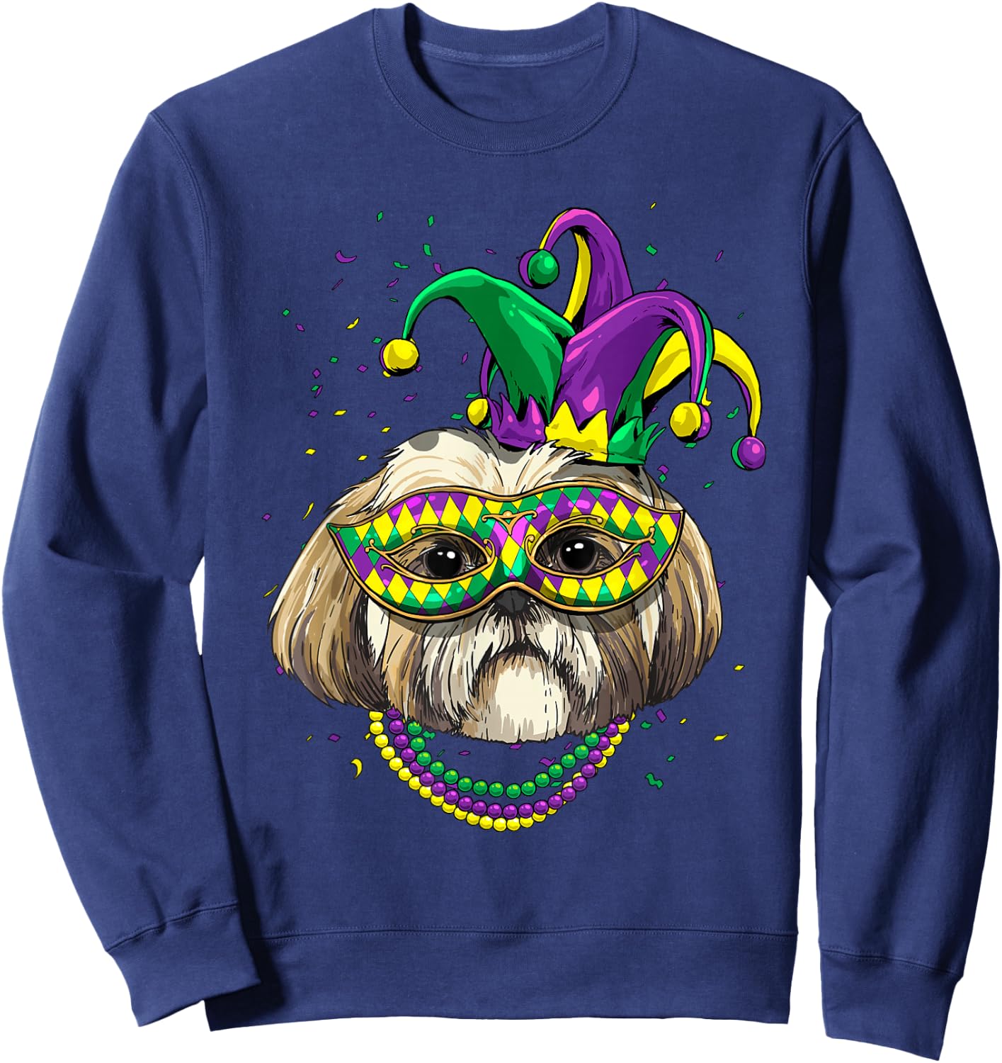 Shih Tzu Dog Lover Cute Mardi Gras Carnival Jester Sweatshirt - Sweatshirt | Navy