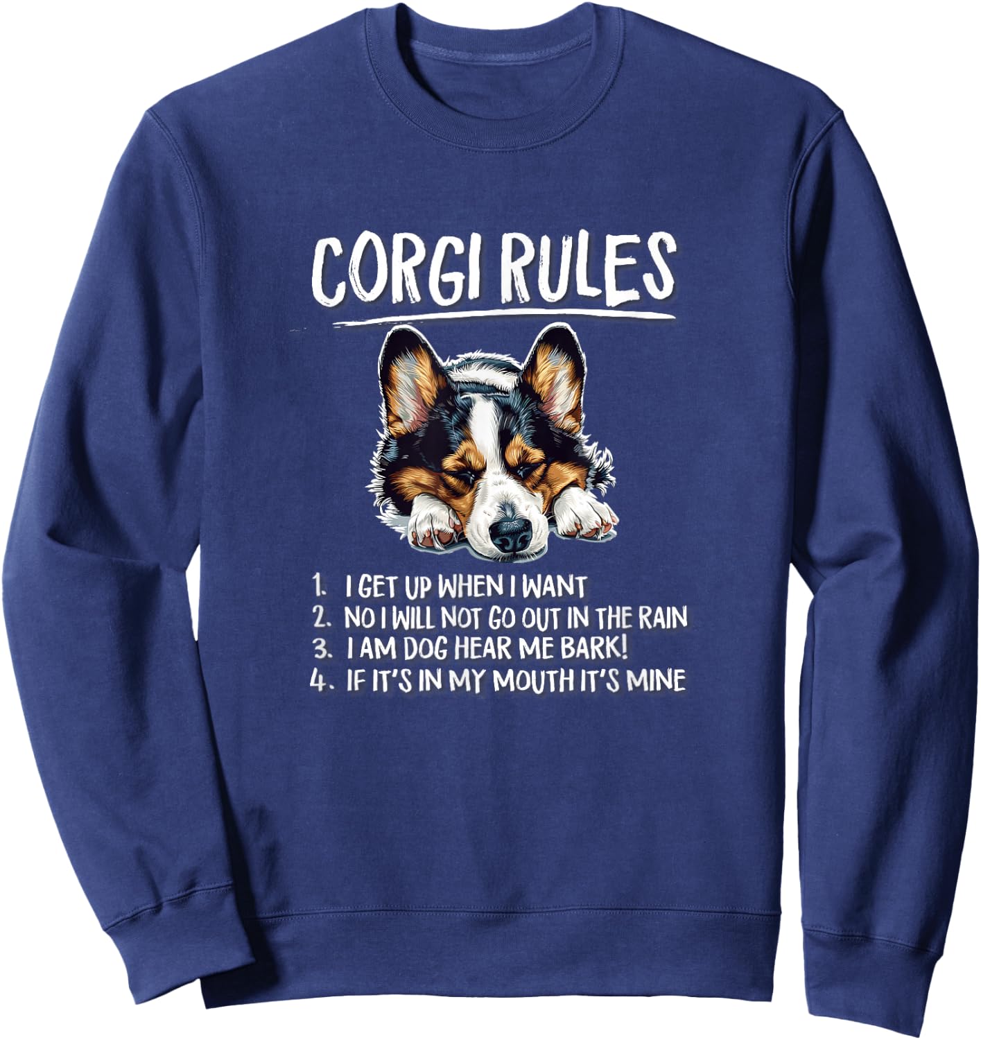 Funny Rules Napping Black Pembroke Tricolor Corgi Lover Sweatshirt - Sweatshirt | Navy