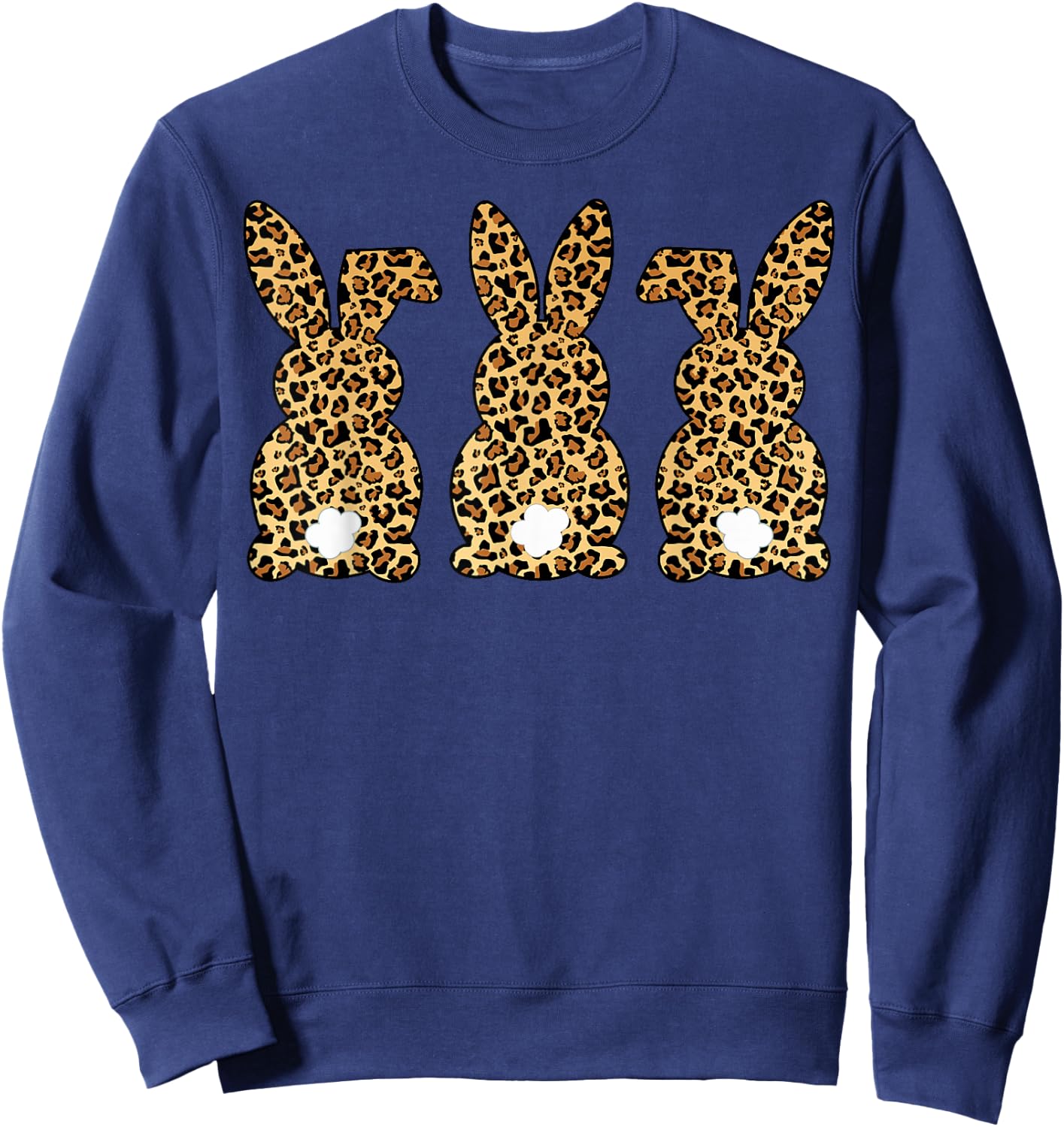 Leopard Print Easter Bunnies Spring Rabbit Animal Print Sweatshirt - Sweatshirt | Navy