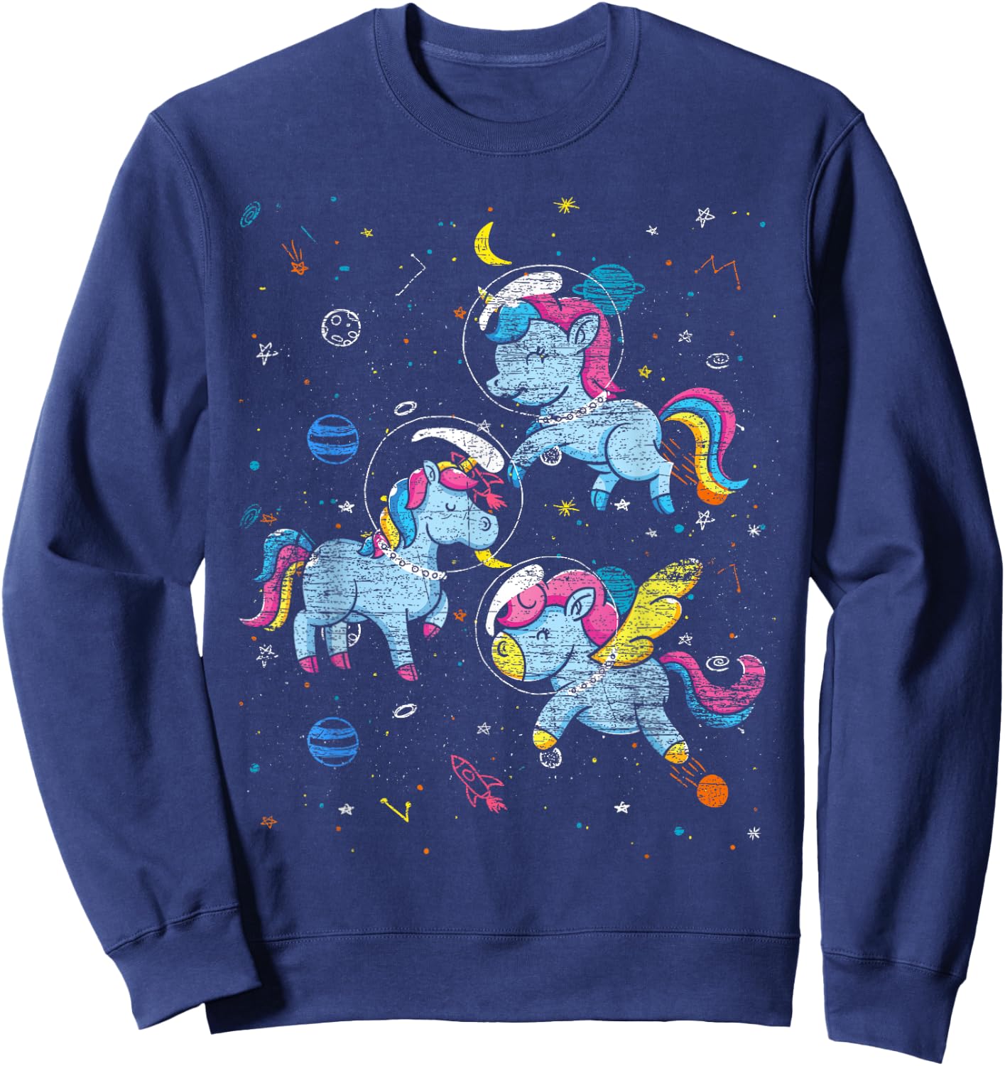 Astronaut Outer Space Planets Magical Girls Gift Unicorn Sweatshirt - Sweatshirt | Navy