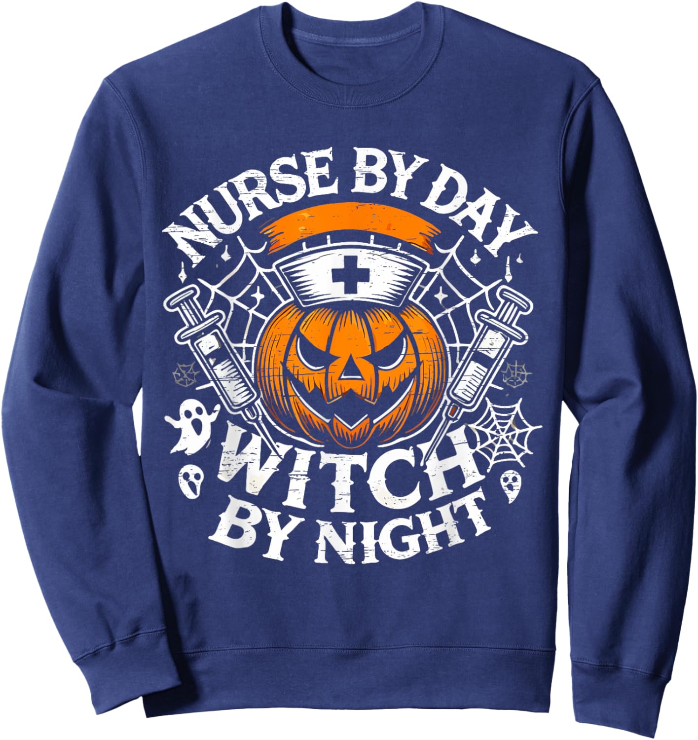 Nurse By Day Witch By Night Halloween Design Sweatshirt - Sweatshirt | Navy