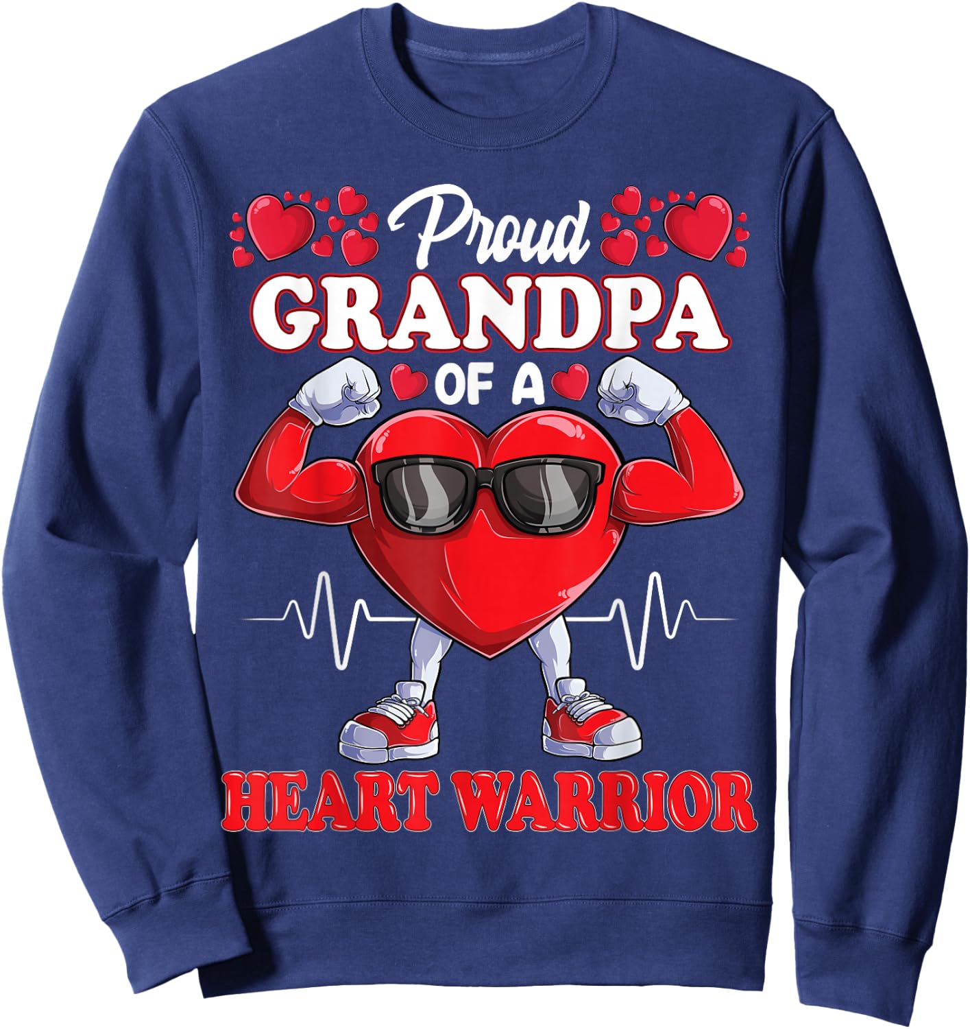 Proud Grandpa of a Heart Warrior CHD Awareness Sweatshirt - Sweatshirt | Navy