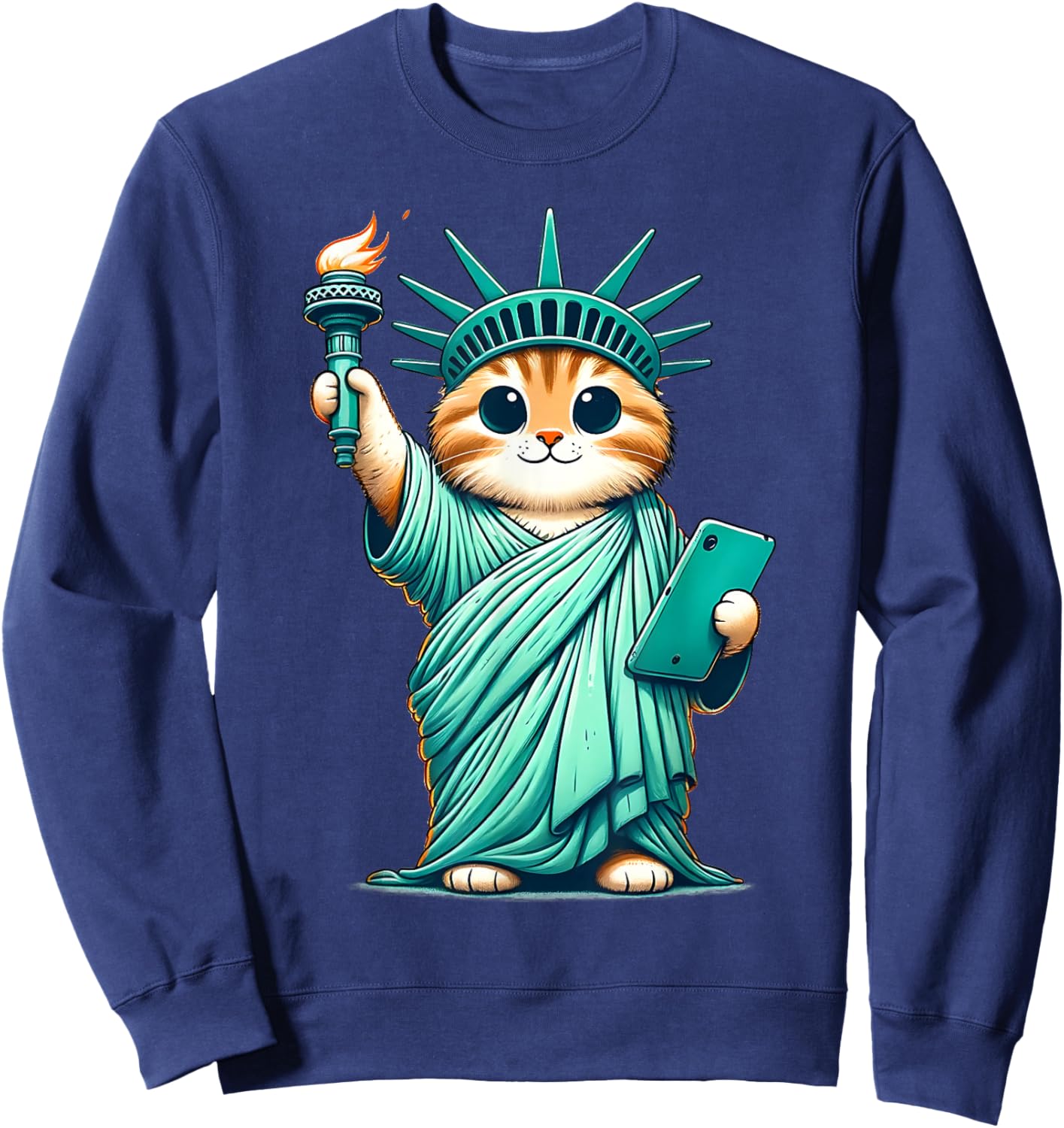Cute Kawaii Cat Statue of Liberty I Love New York NYC Sweatshirt - Sweatshirt | Navy