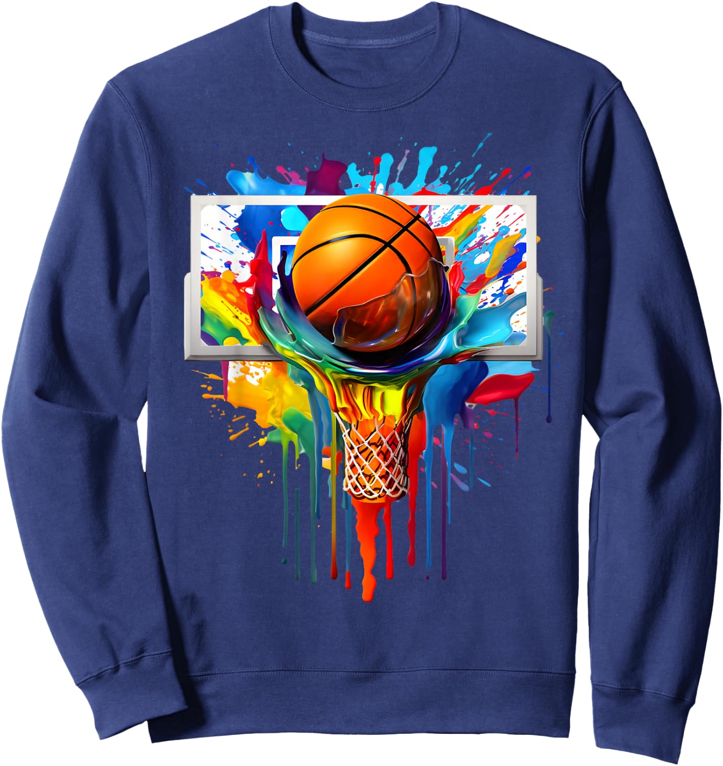 Colorful Basketball Tie Dye Color Splash Hoop Net Slam Dunk Sweatshirt - Sweatshirt | Navy