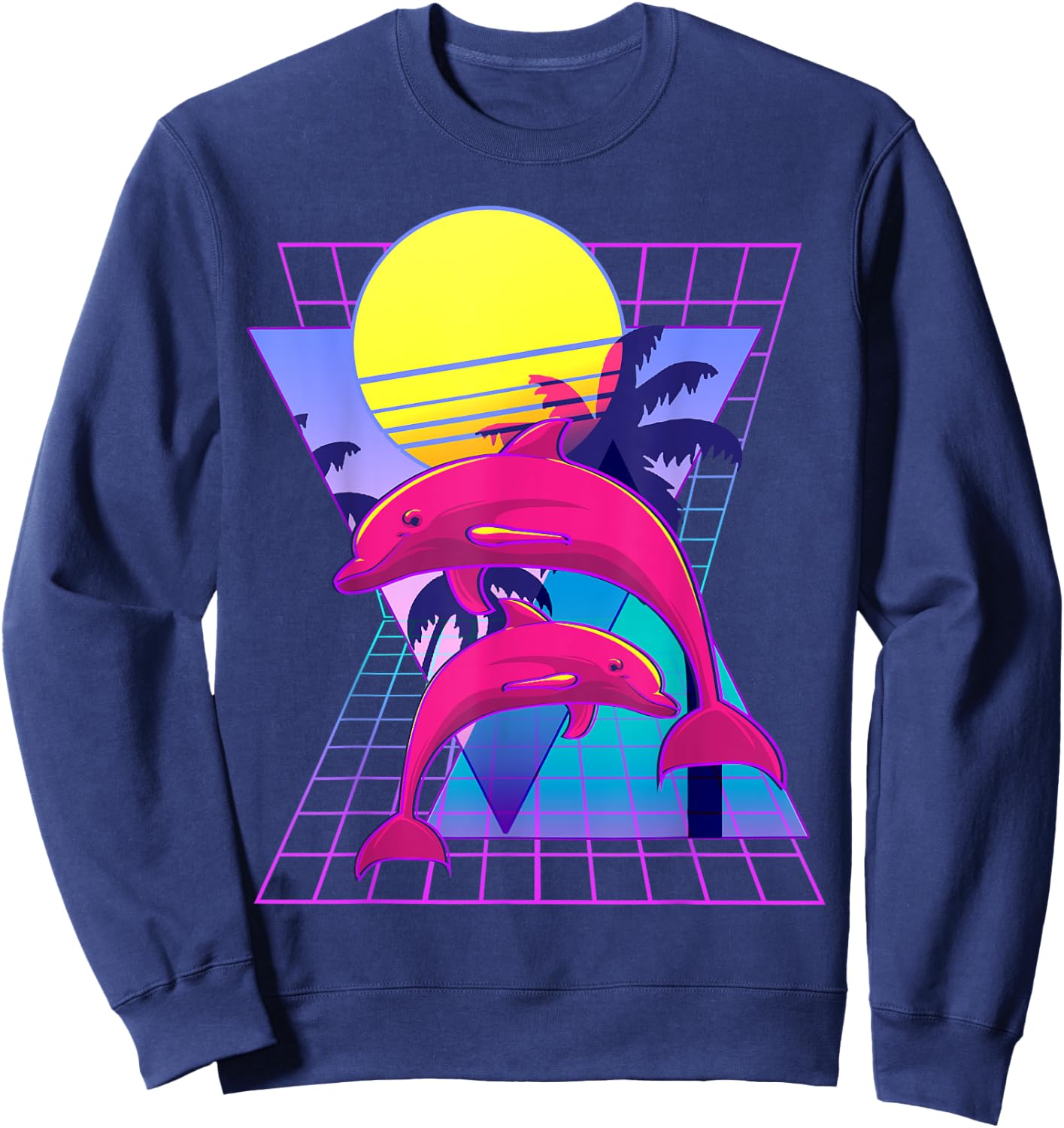 Vaporwave Dolphins Retro 80s Aesthetic Sweatshirt - Sweatshirt | Navy