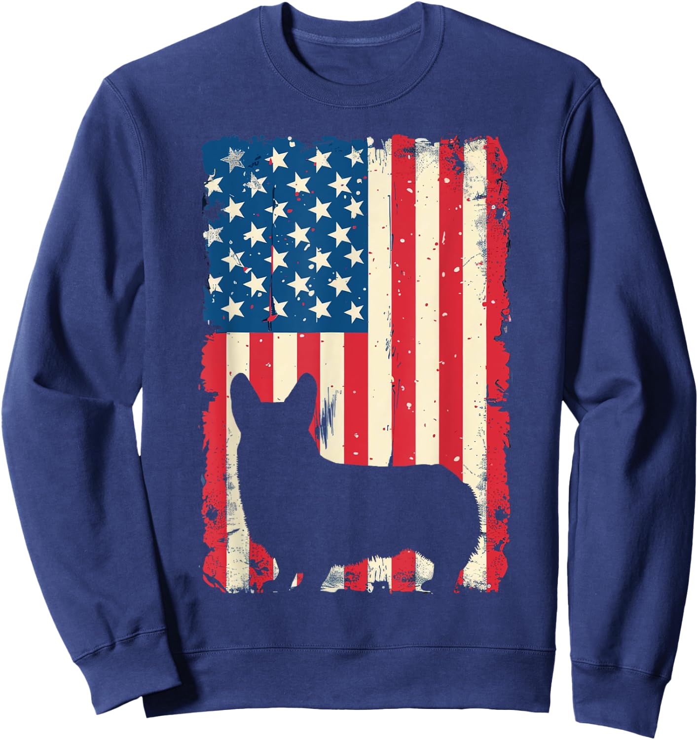 Patriotic Corgi Dog Lover 4th of July USA American Flag Sweatshirt - Sweatshirt | Navy