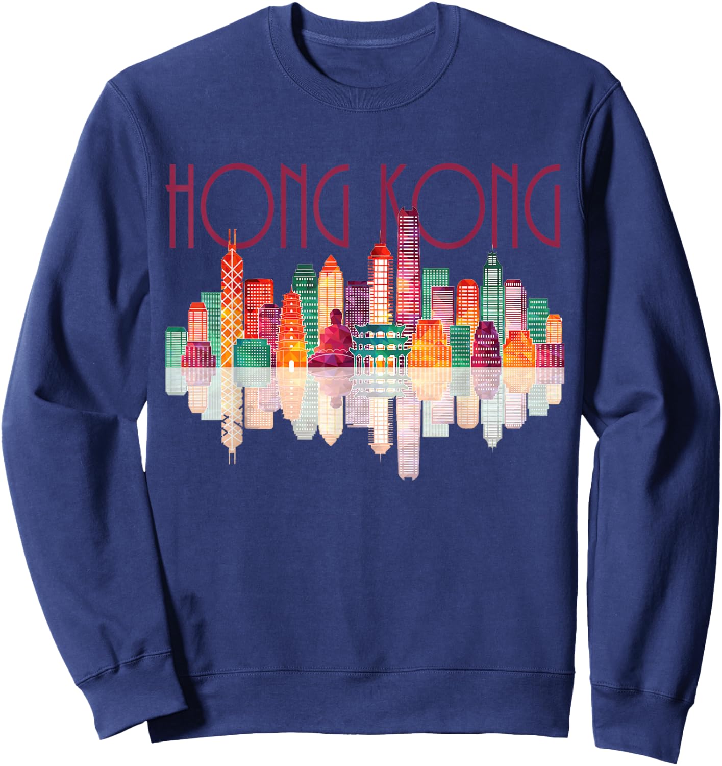 Hong Kong Travel Harbor Night City Line Sweatshirt - Sweatshirt | Navy