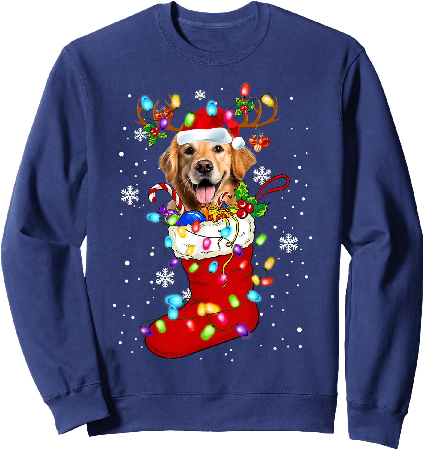 Santa Golden retriever In Christmas Socks Lover Kids Family Sweatshirt - Sweatshirt | Navy