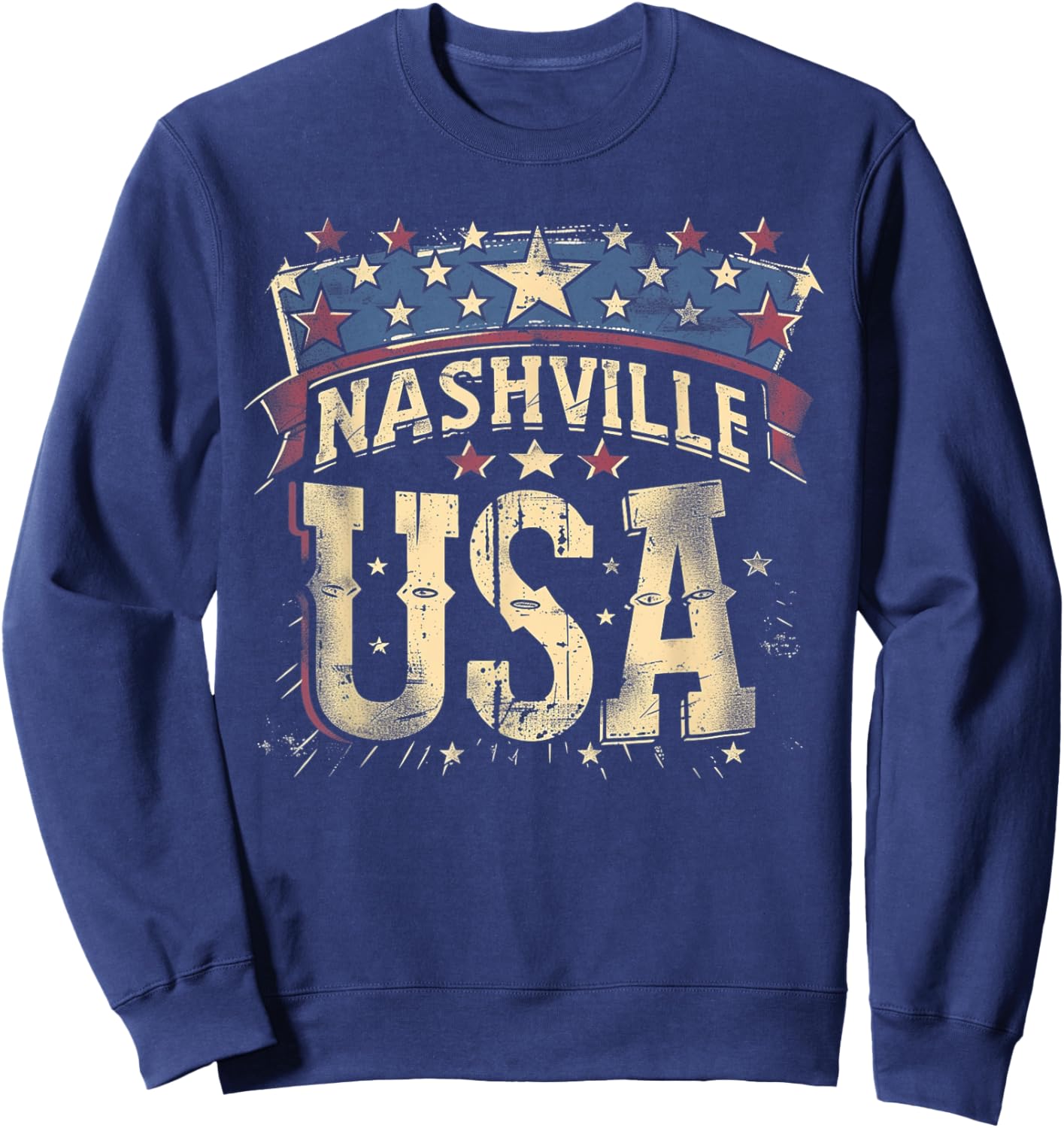 Nashville - USA 4th of July Retro American Flag Vintage Sweatshirt - Sweatshirt | Navy