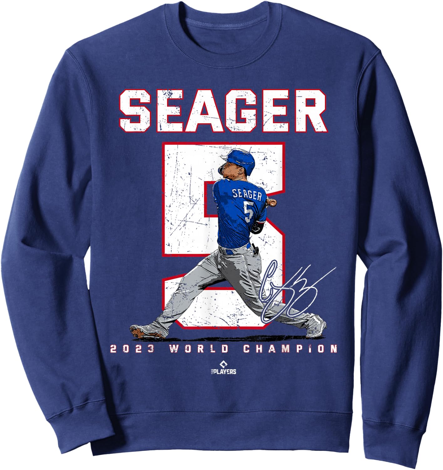 Player Number 2023 World Champion Corey Seager Texas MLBPA Sweatshirt - Sweatshirt | Navy