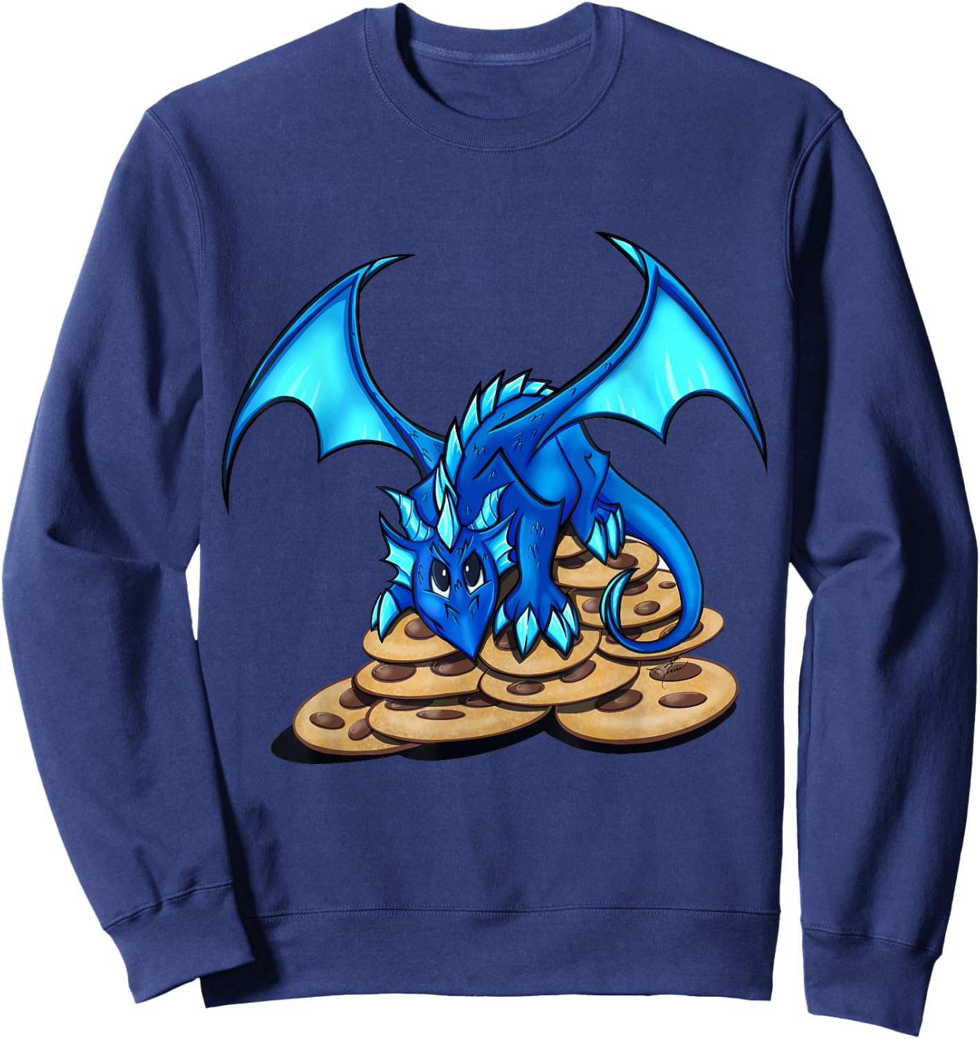 Cute Blue Dragon and His Cookie Treasure Hoard Sweatshirt - Sweatshirt | Navy