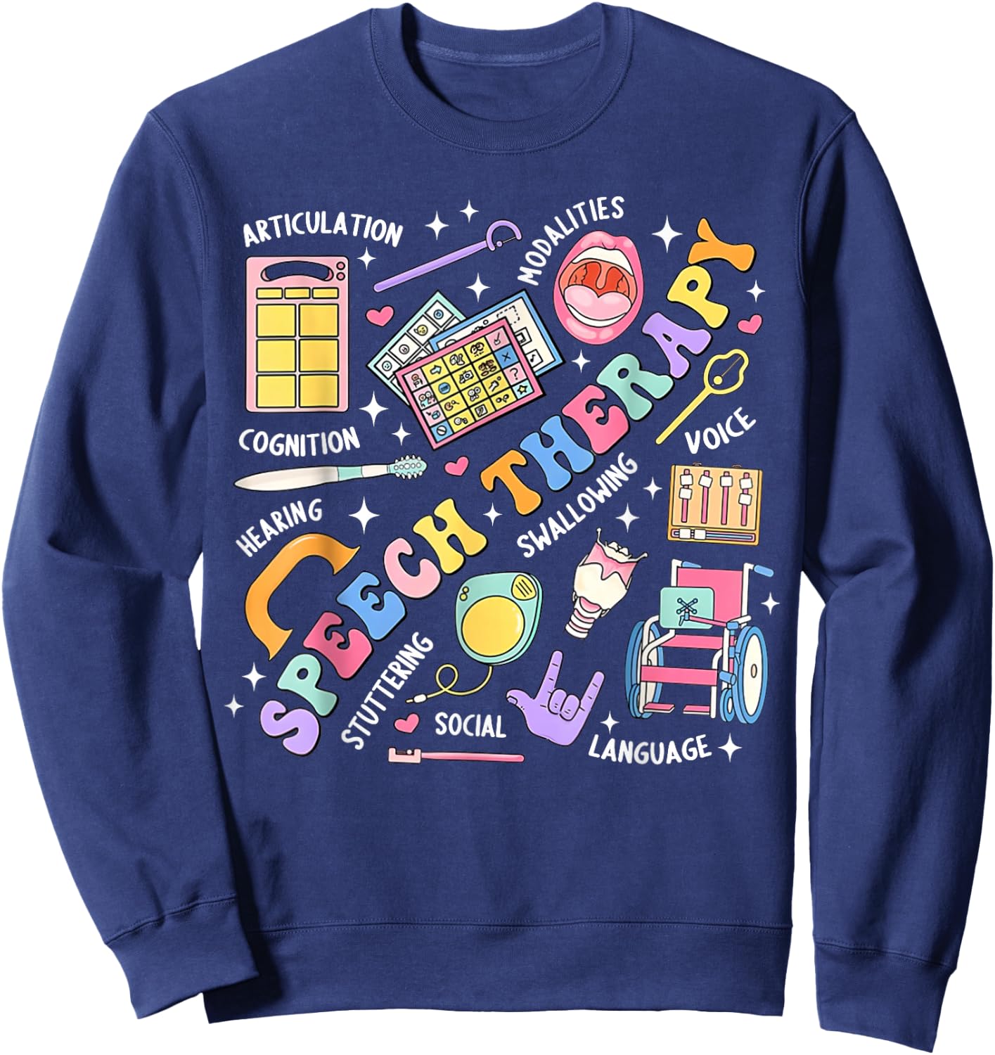 Speech Therapy Retro Groovy Language Pathologist Therapist Sweatshirt - Sweatshirt | Navy