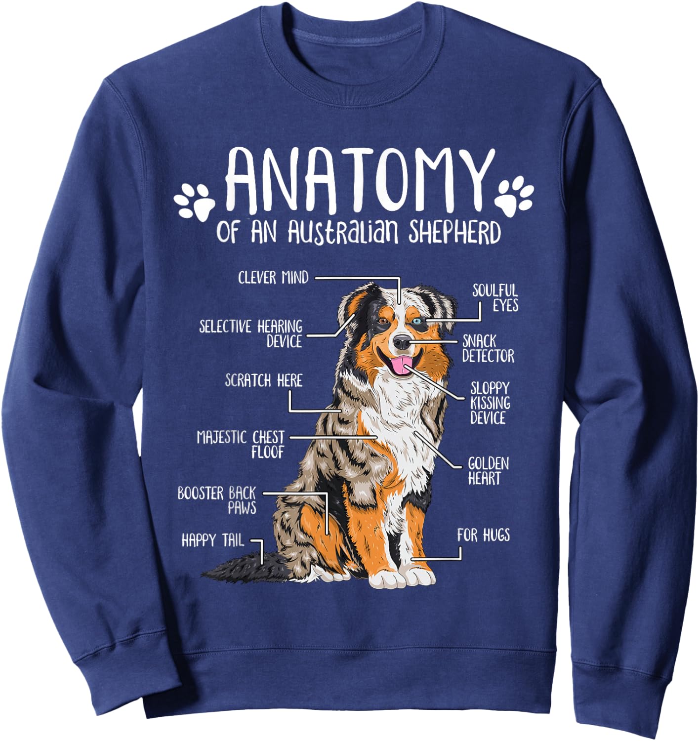 Funny Anatomy Australian Shepherd Dog Lover Aussie Small Sweatshirt - Sweatshirt | Navy