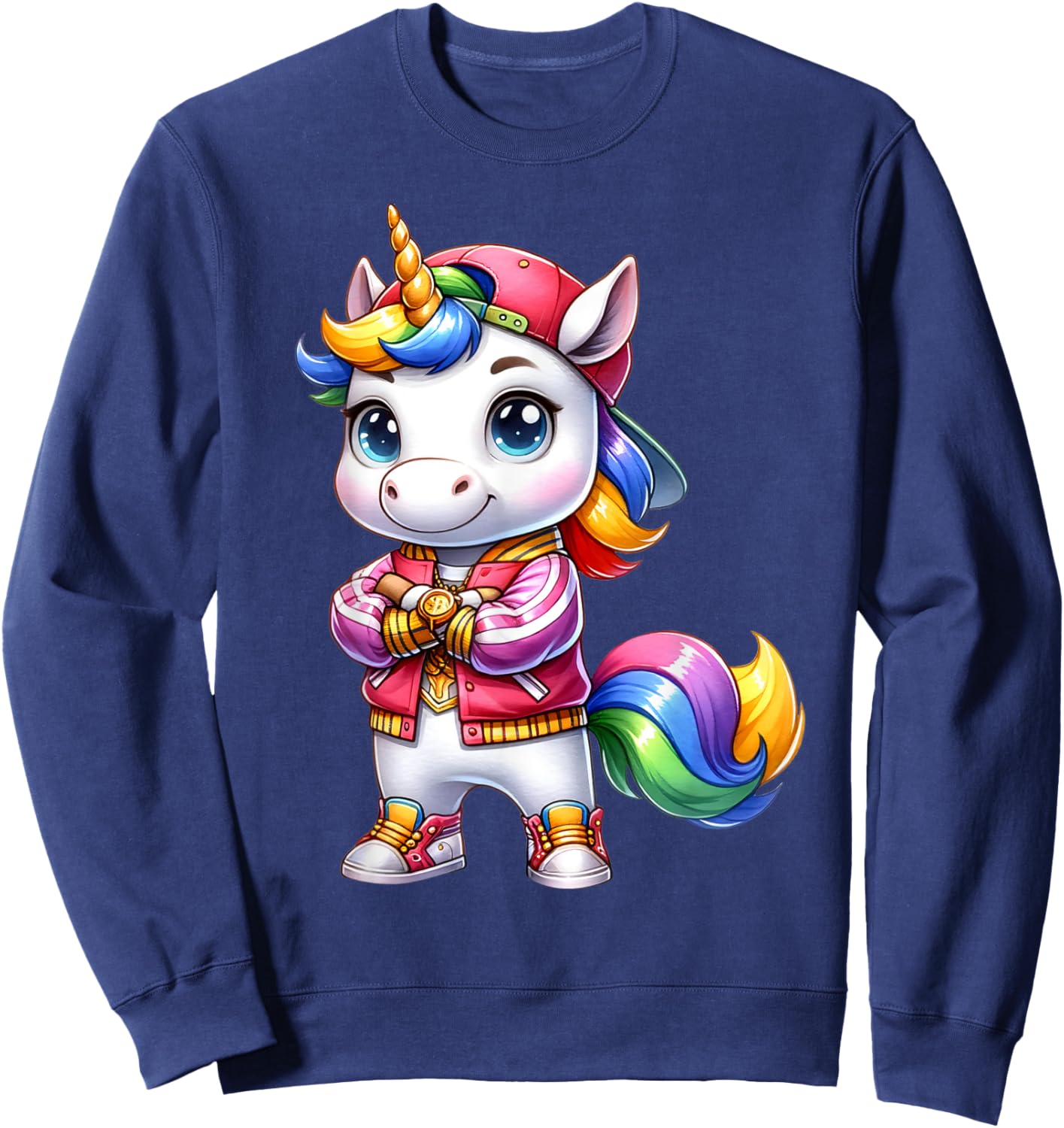 Hip Hop Unicorn Rainbow Swag Kids Fun Sweatshirt - Sweatshirt | Navy