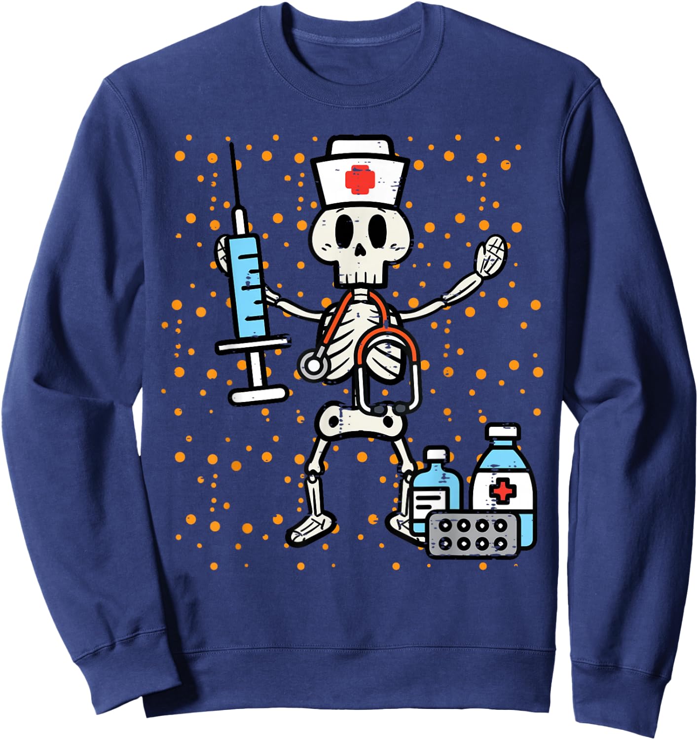 Halloween Orthopedic Nurse Skeleton Scrub Top Costume Women Sweatshirt - Sweatshirt | Navy