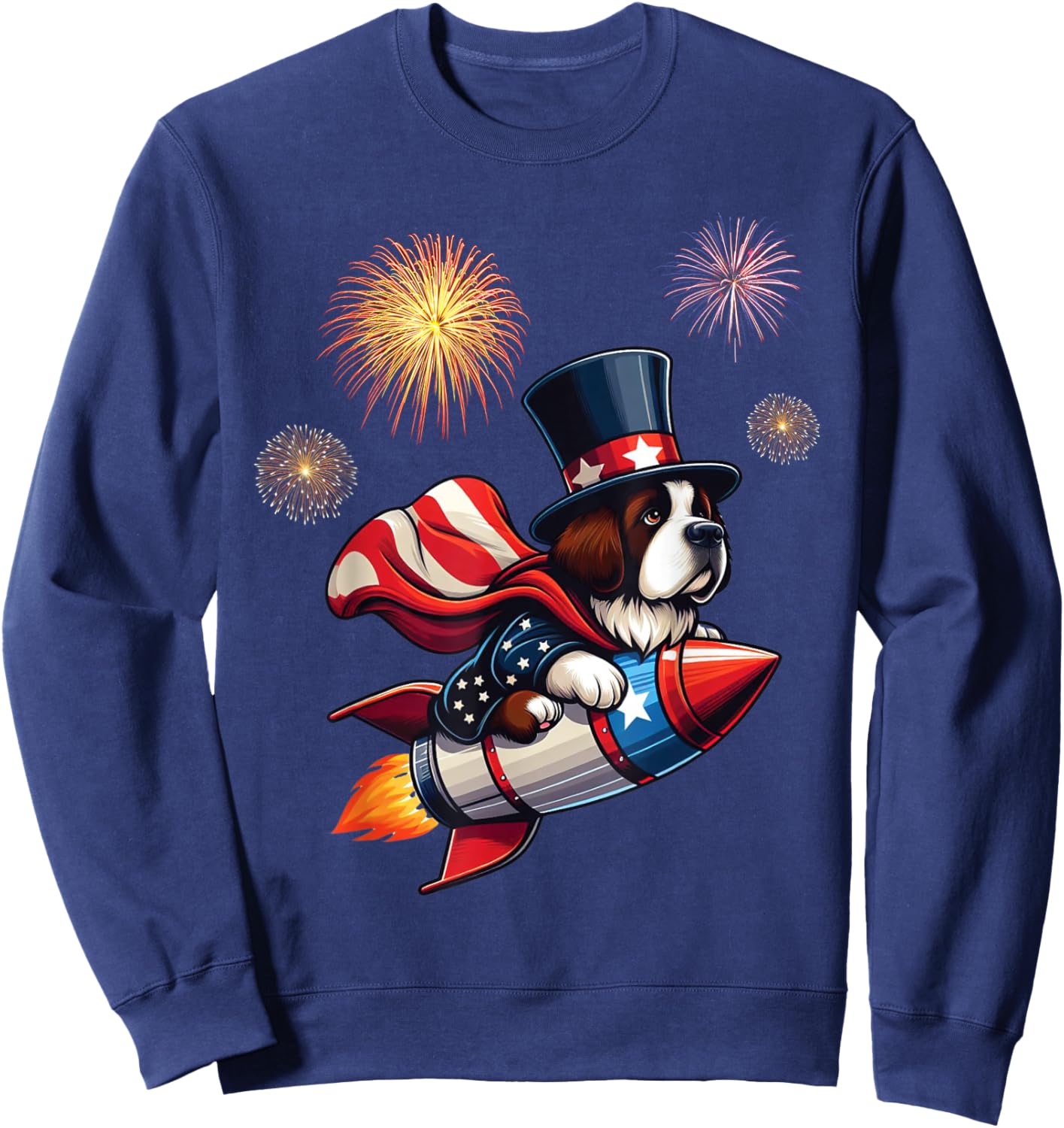 Saint Bernard Rocket Fireworks Independence USA Patriotic Sweatshirt - Sweatshirt | Navy