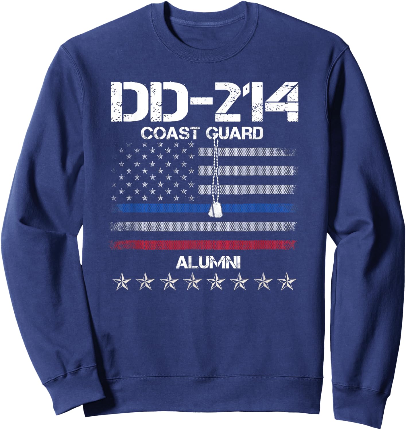 DD-214 US Coast Guard Alumni USCG American Flag Vintage Sweatshirt - Sweatshirt | Navy