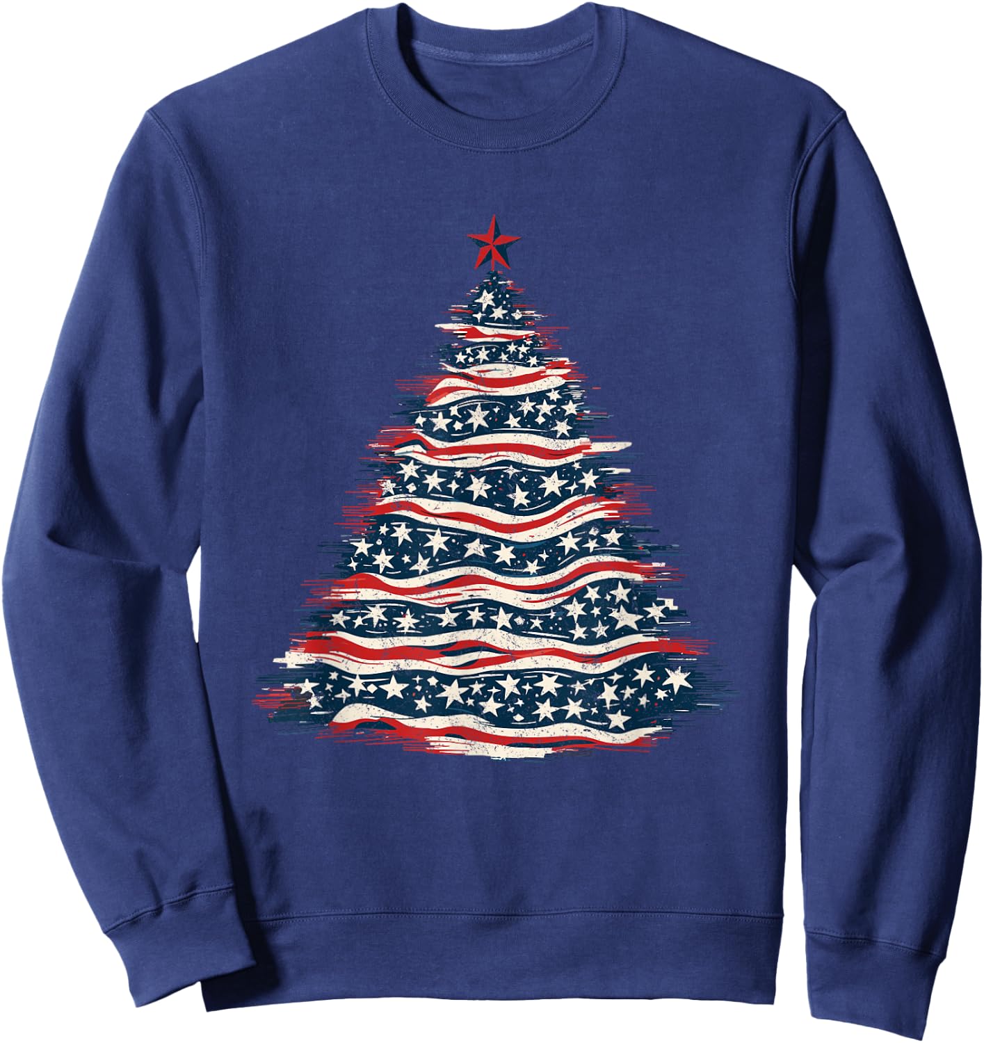 Patriotic American Flag Christmas Tree Sweatshirt - Sweatshirt | Navy