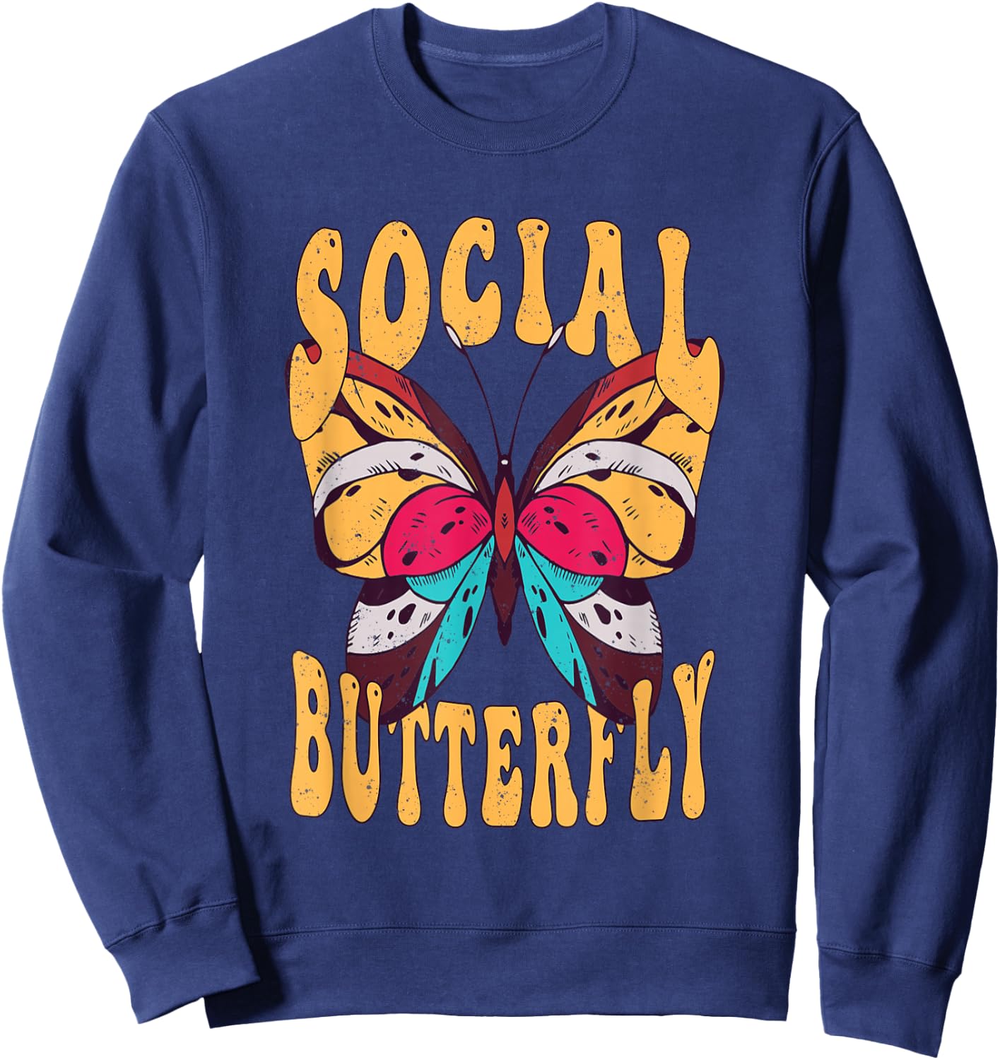Retro Social Butterfly Bohemian Sweatshirt - Sweatshirt | Navy