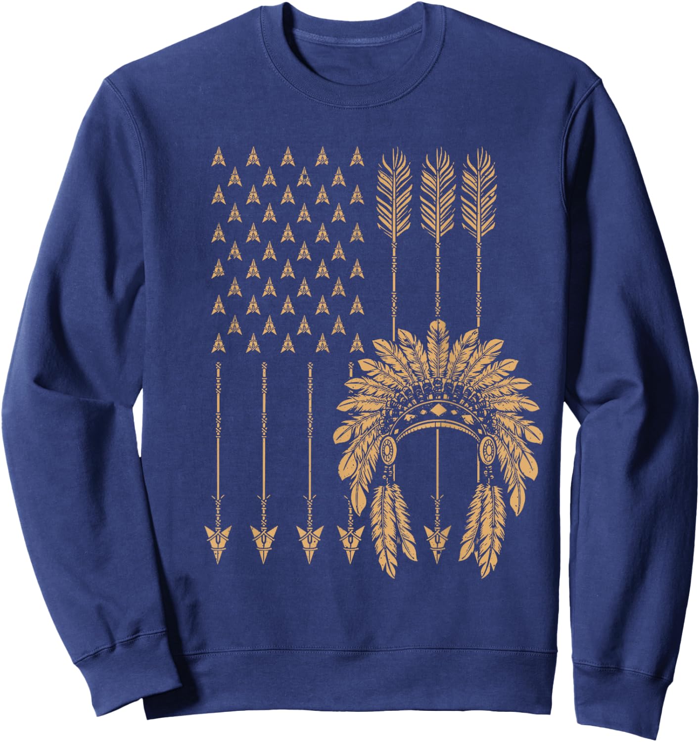 Funny Native American Flag Gift Cool USA Tribe Patriotic Women Girls Kids Men Sweatshirt - Sweatshirt | Navy