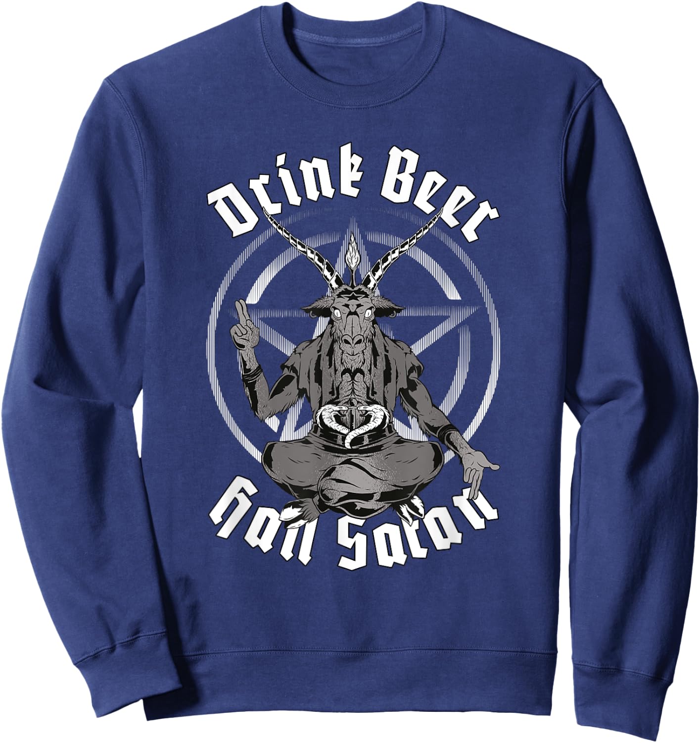 Baphomet Goat Pentagram Drink Beer Hail Satan Occultism Sweatshirt - Sweatshirt | Navy