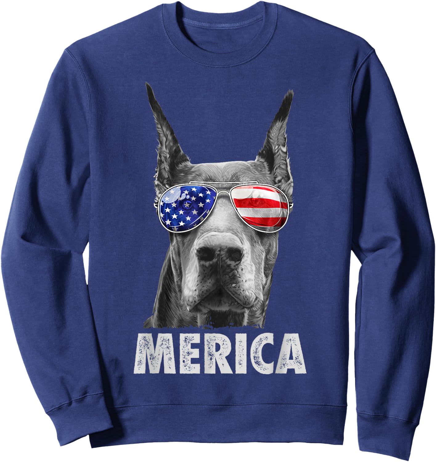 Doberman 4th of July Merica Men American Flag Sunglasses Sweatshirt - Sweatshirt | Navy