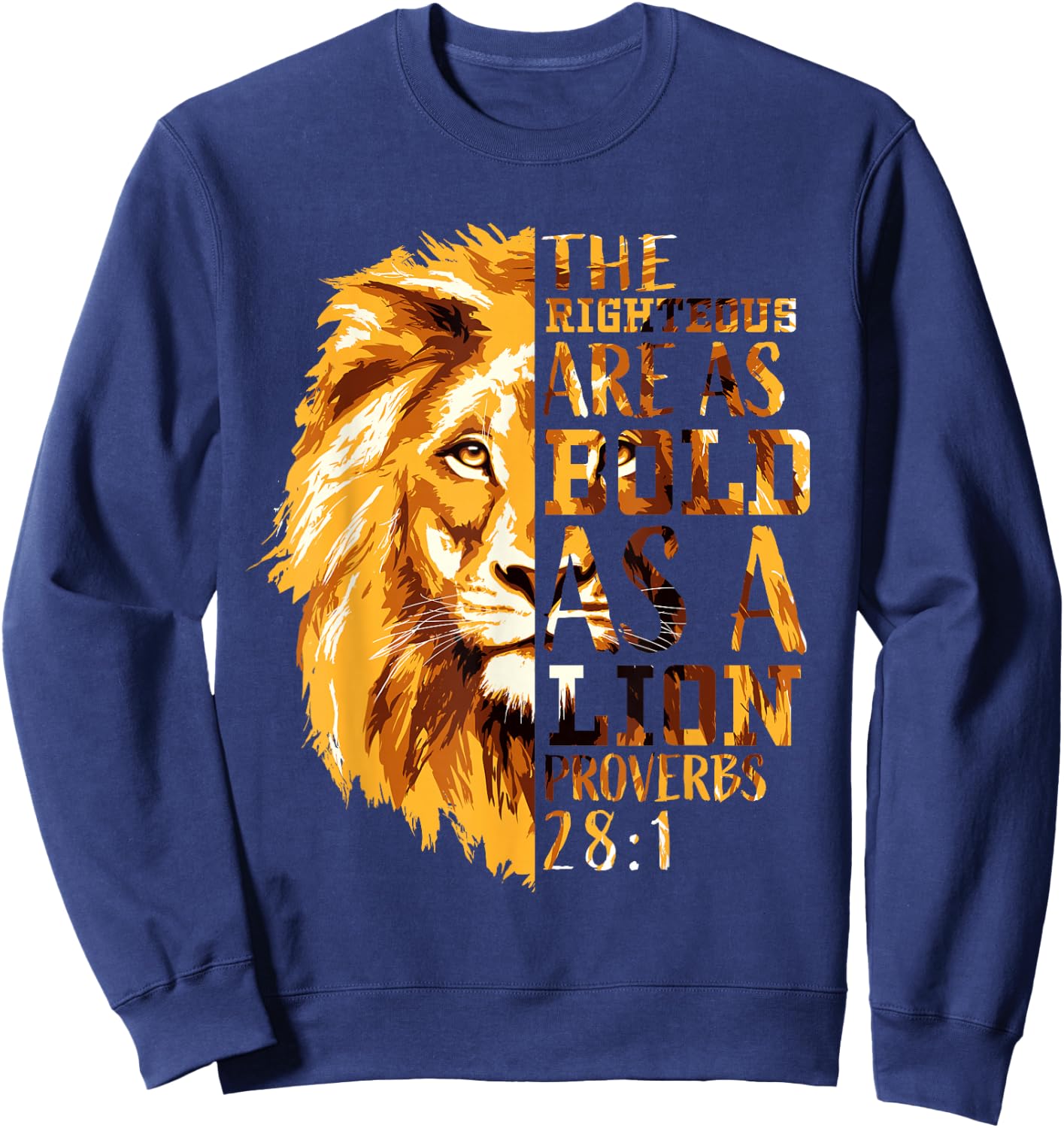 Christian Bible Verse Gifts Men Proverbs 28:1 Lion of Judah Sweatshirt - Sweatshirt | Navy