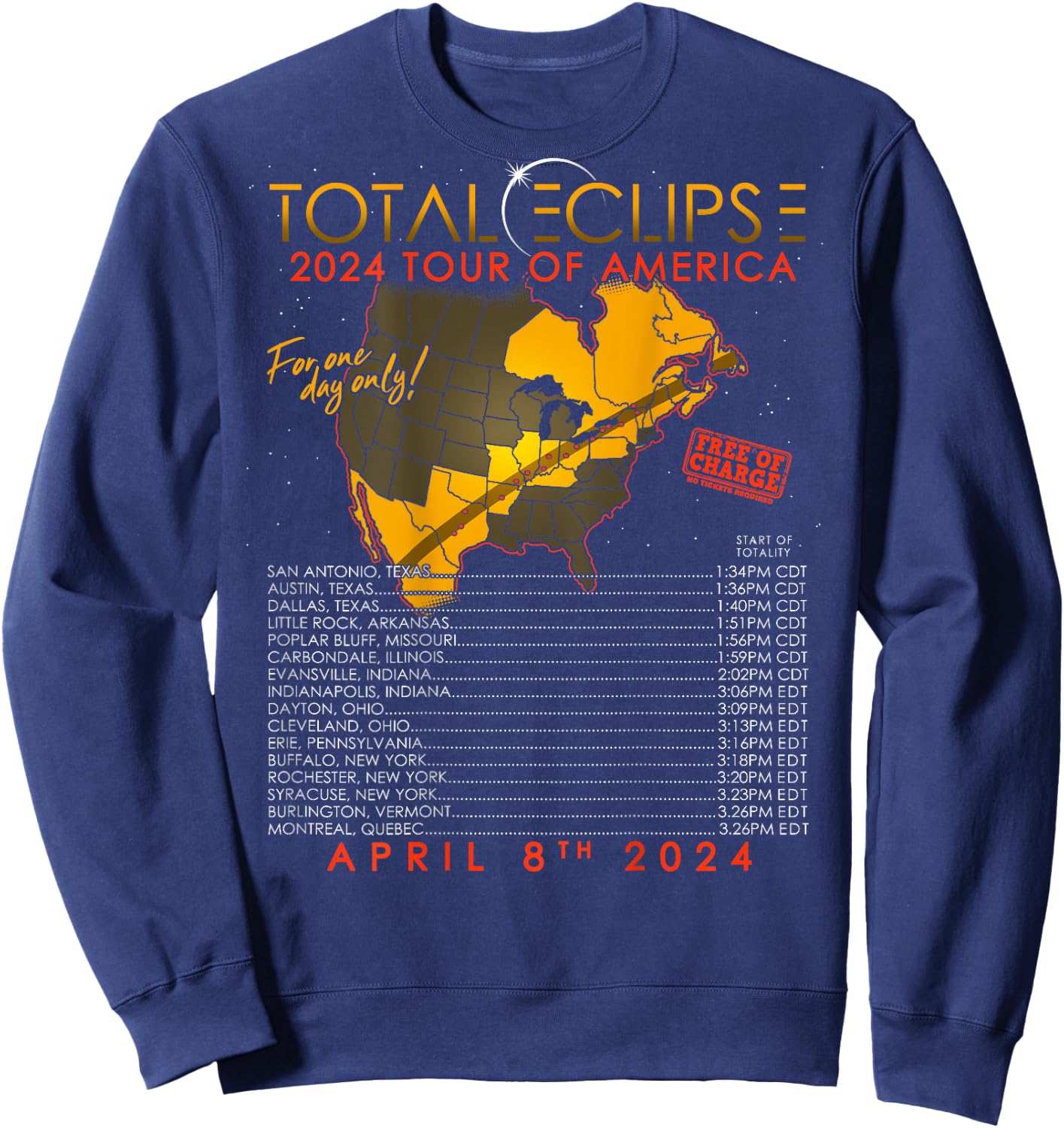 Total Solar Eclipse 2024 Tour of America 04.08.24 Sweatshirt - Sweatshirt | Navy
