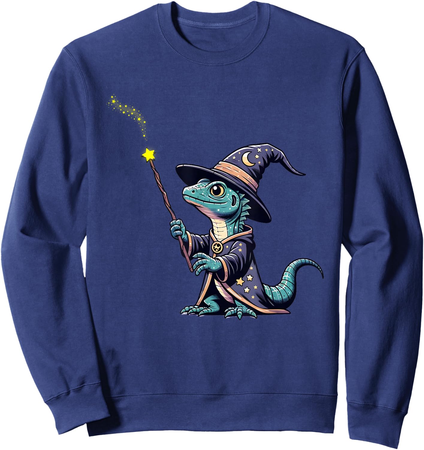Basilisk Lizard with a Wizard Cool Lizard Art Herpetology Sweatshirt - Sweatshirt | Navy