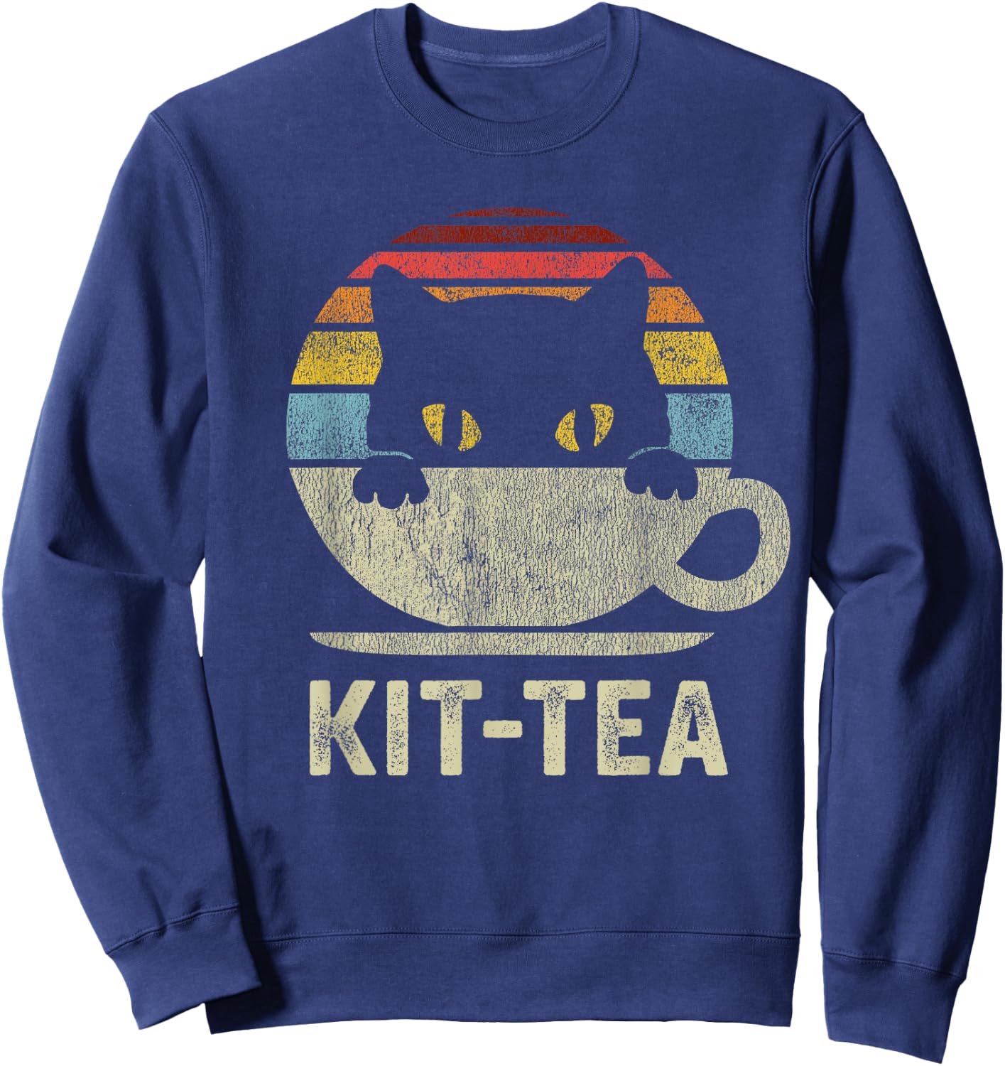 Kit Tea Black Kitty Cat Tea Lover Gift Sweatshirt - Sweatshirt | Navy