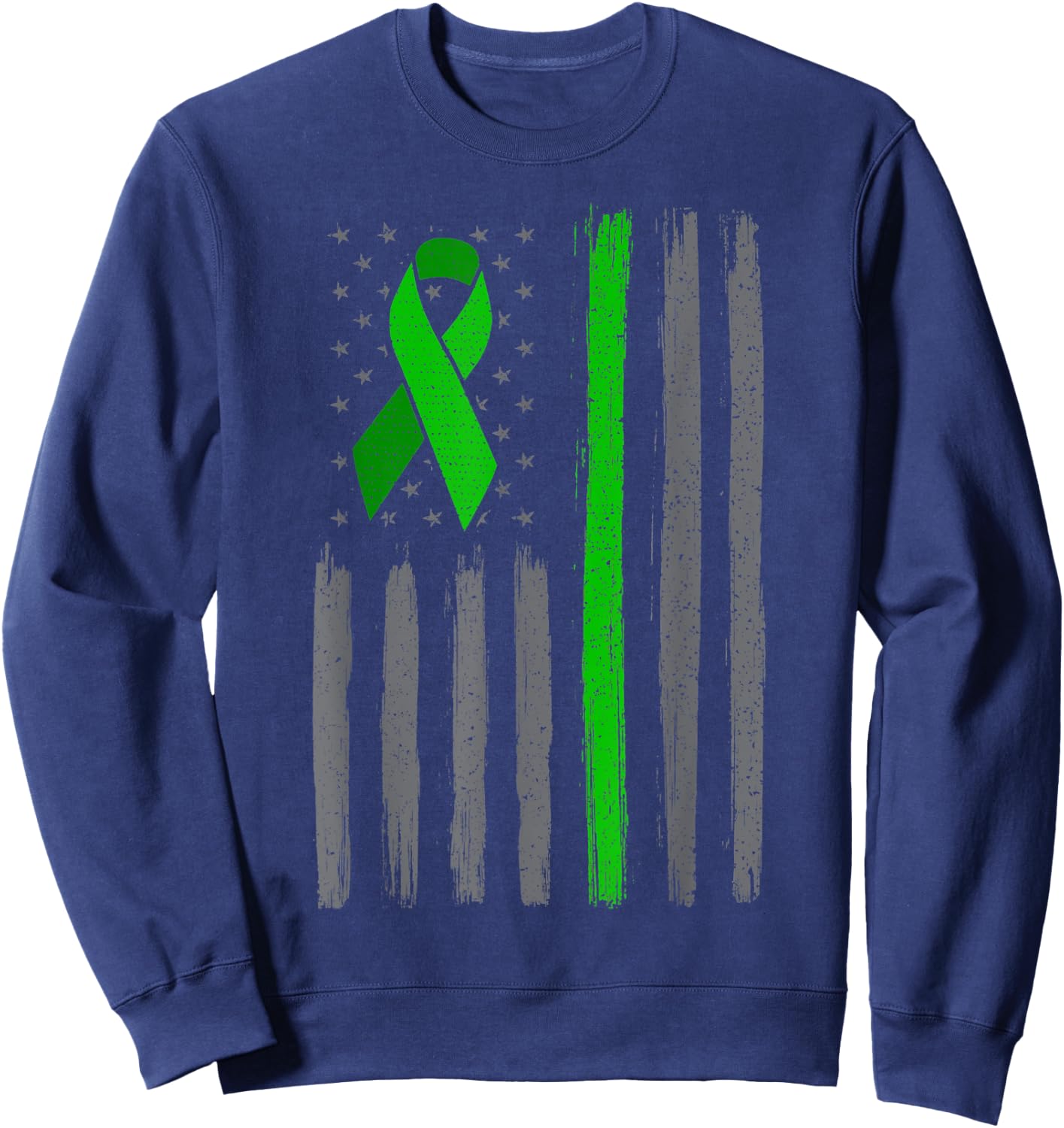 Green emerald ribbon flag liver cancer awareness Sweatshirt - Sweatshirt | Navy