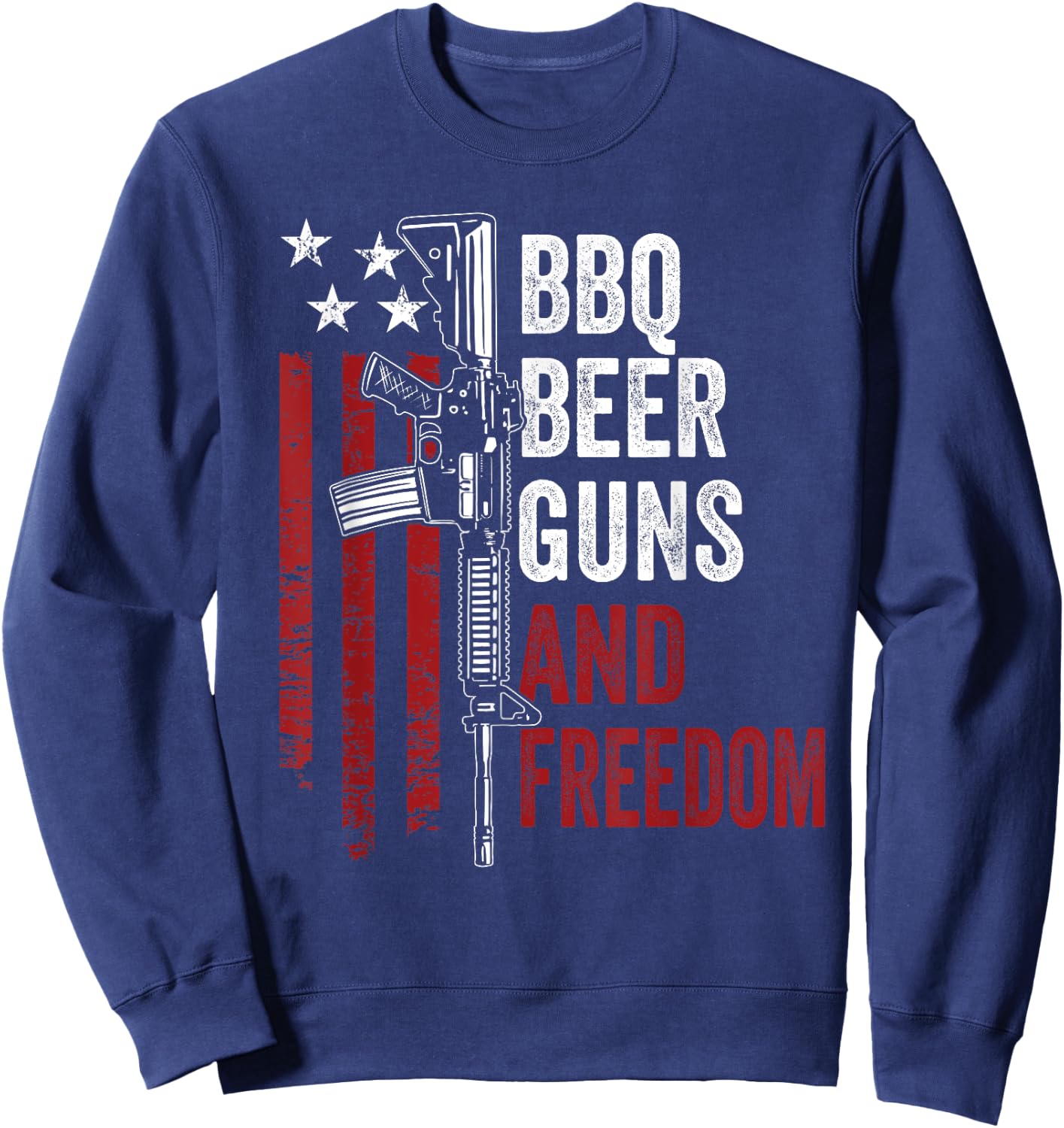 BBQ BEER GUNS & FREEDOM - Funny BBQ Drinking USA Gun Owner Sweatshirt - Sweatshirt | Navy