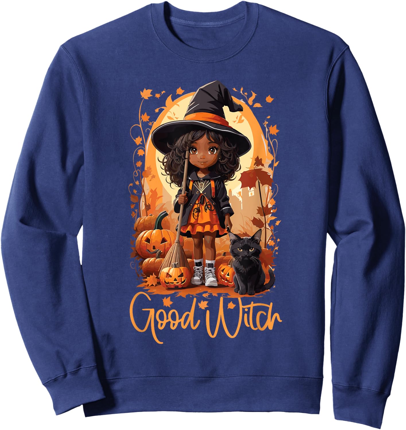 Good Witch Cute Girl African American Witch Funny Halloween Sweatshirt - Sweatshirt | Navy